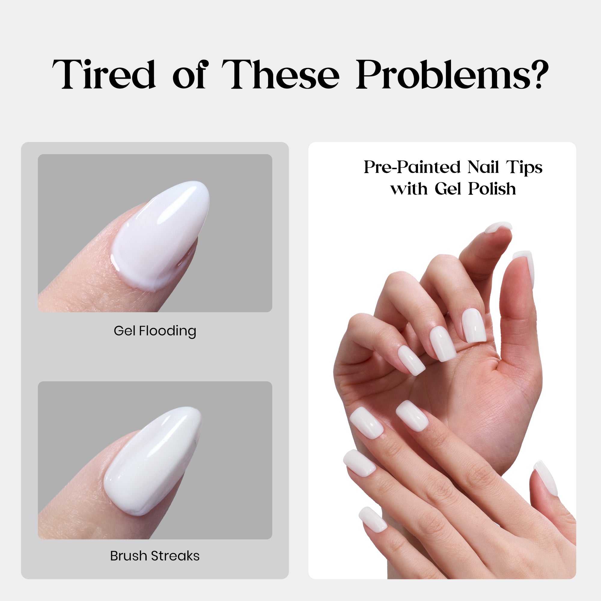 Beetles Natural Milky Nail Tips - Milky White Short Squoval 16 sizes*5