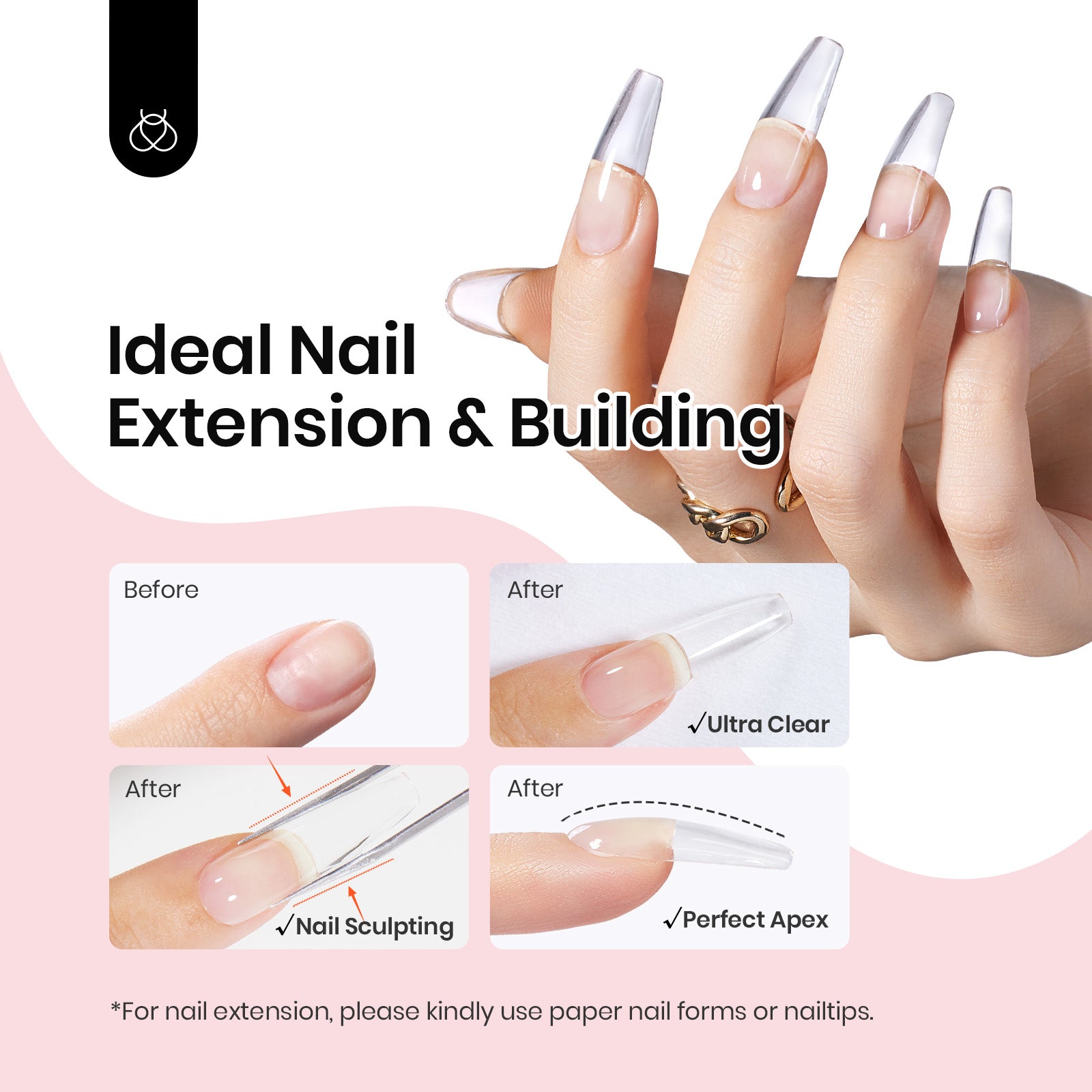 Beetles Low Heat Hard Gel for Nails, 1 oz 9 in 1 Clear Builder Nail Gel Sculpted Gel for Nails Extension & Repair for Women Manicurist