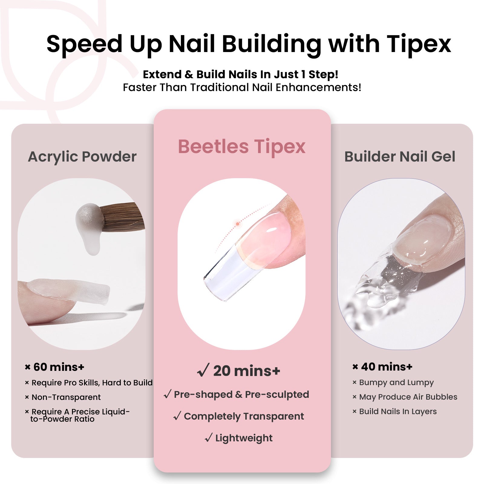 Beetles Pro Tipex Instant Apex Nail Tips, Medium Square 512pcs, Thicker Strong Acrylic Tips for DIY Salon-look Extensions
