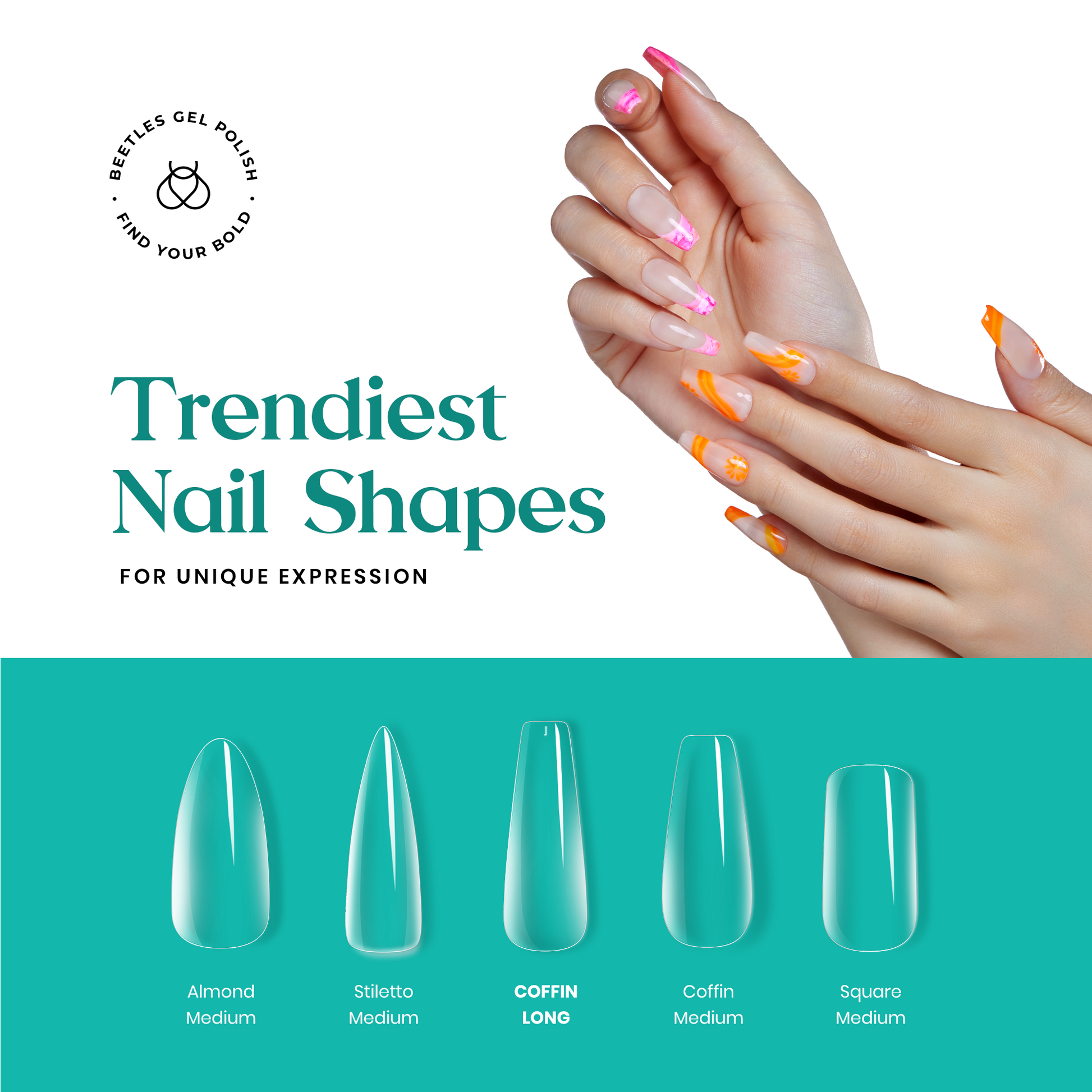 Beetles Easy Gel Tips Nail Extension Kit, 2 In 1 Nail Glue Gel Base Coat with Pre-shaped Medium Coffin Nails and U V LED Nail Lamp Acrylic Nail Clipper for Gel Art DIY Manicure Fast Nail Extension Kit