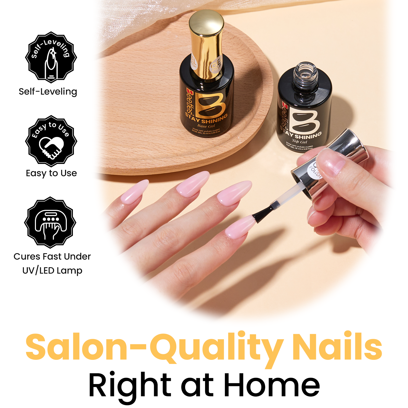 Beetles Stay Shining Collection Salon-Quality Crystal Shield Top Coat and Base Coat Set - 2pc