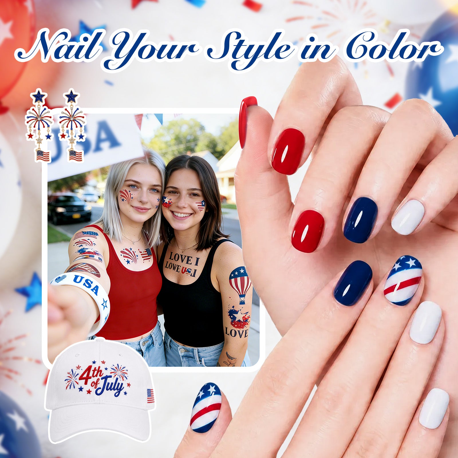 Air Dry Nail Polish| 6 Colors Gel Nail Polish Classic Red White Blue