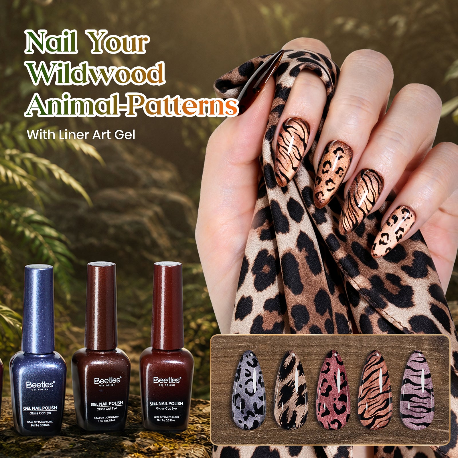 Beetles Fall Nails - Wildwood Leopard Cat Eye 6 Colors Gel Polish Set 9ml Each