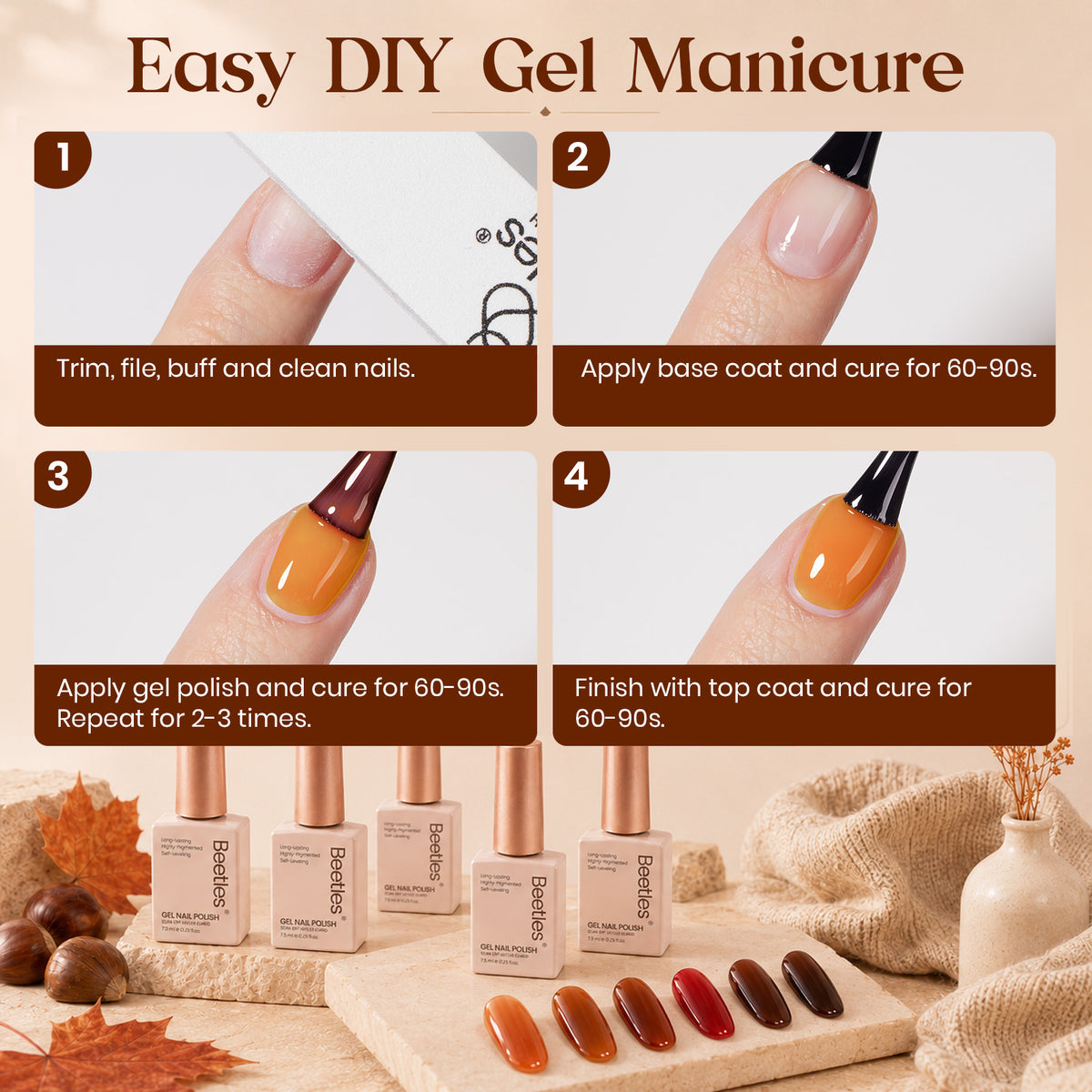 Beetles Tortoise Fall Jelly 6 Colors Gel Nail Polish Set Transparent Fall Colors Nails