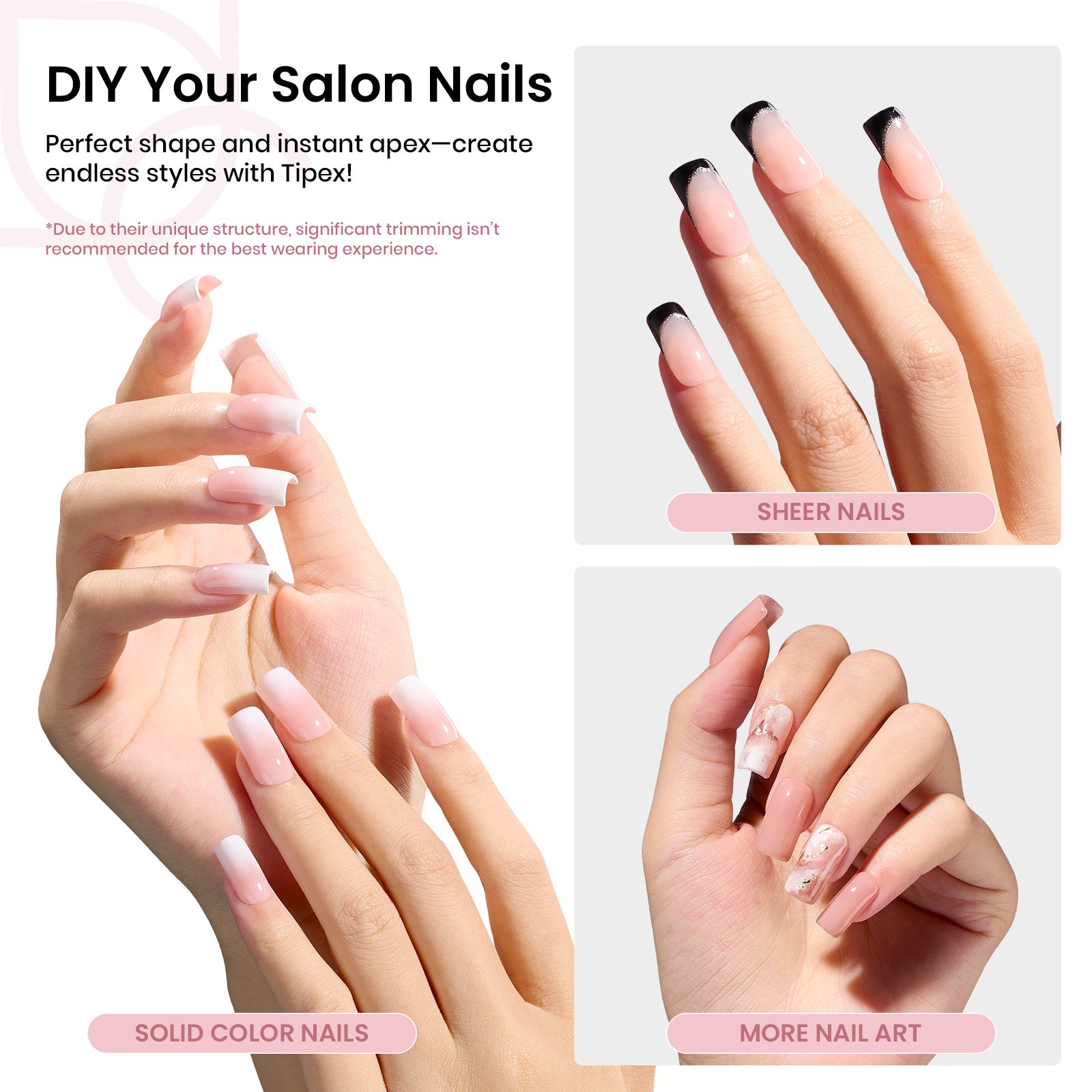 Beetles Pro Tipex Instant Apex Nail Tips, Short Square 512pcs, Thicker Strong Acrylic Tips for DIY Salon-look Extensions