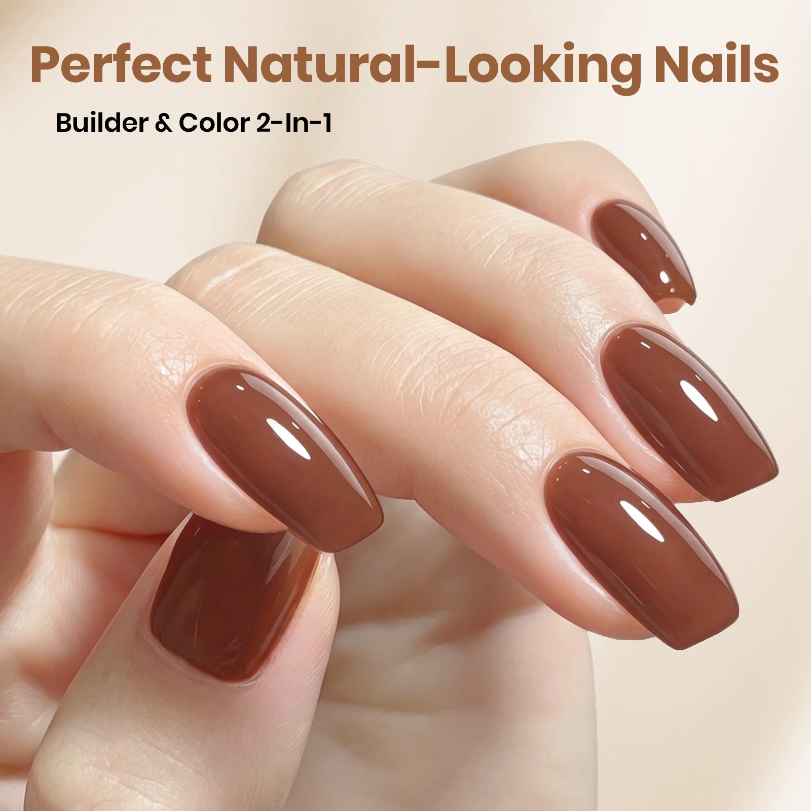 Beetles Builder Gel Nail Kit HEMA & TPO-Free, Maple Ember Brown with Nail Art Brush, 8 in 1 for Building Strengthening & Extension, Beginner Friendly DIY Salon at Home, UV LED Lamp Needed