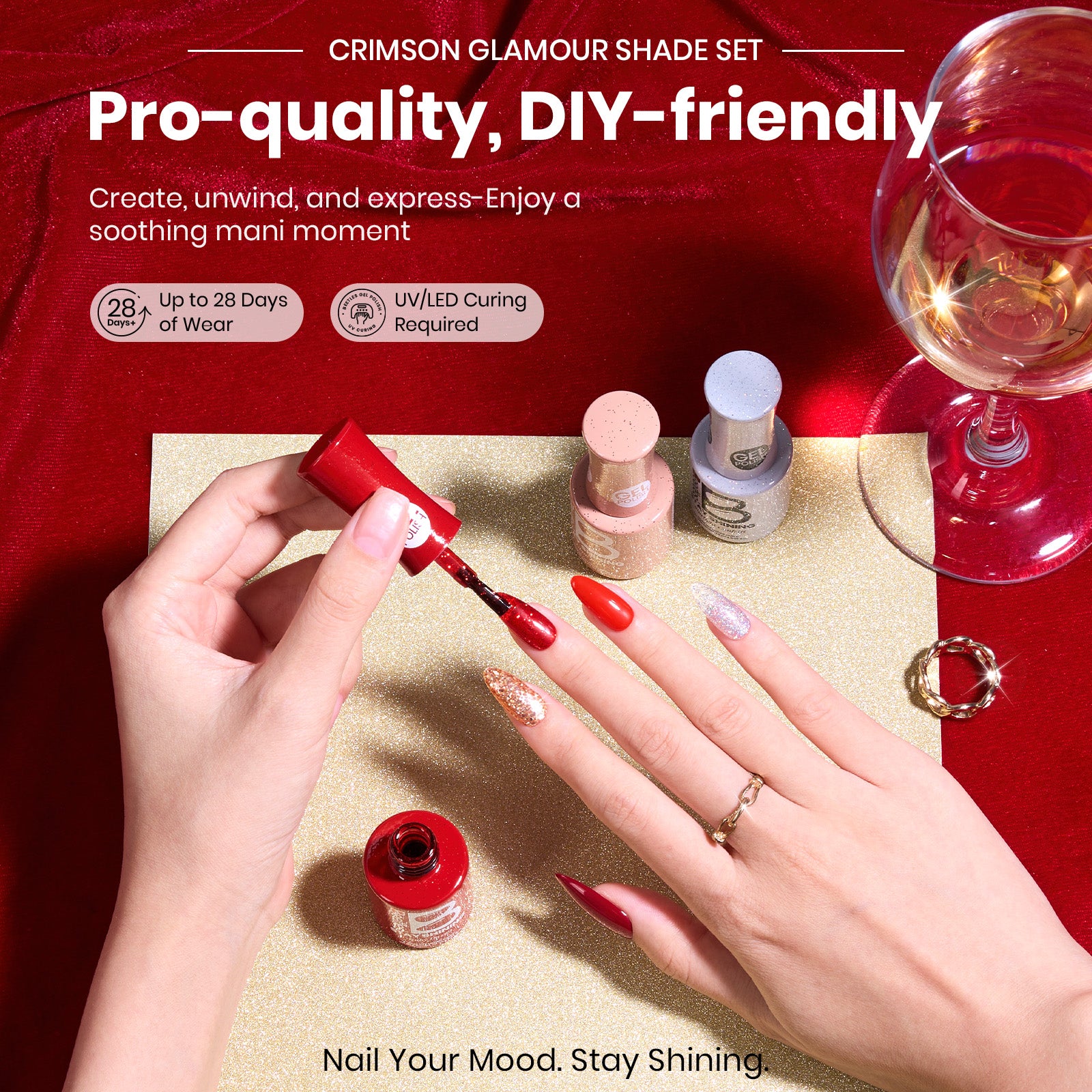 Beetles Gel Polish Crimson Glamour Shade Set -6 Pigments of Soft Joy, 7.5ml of Healing Carry