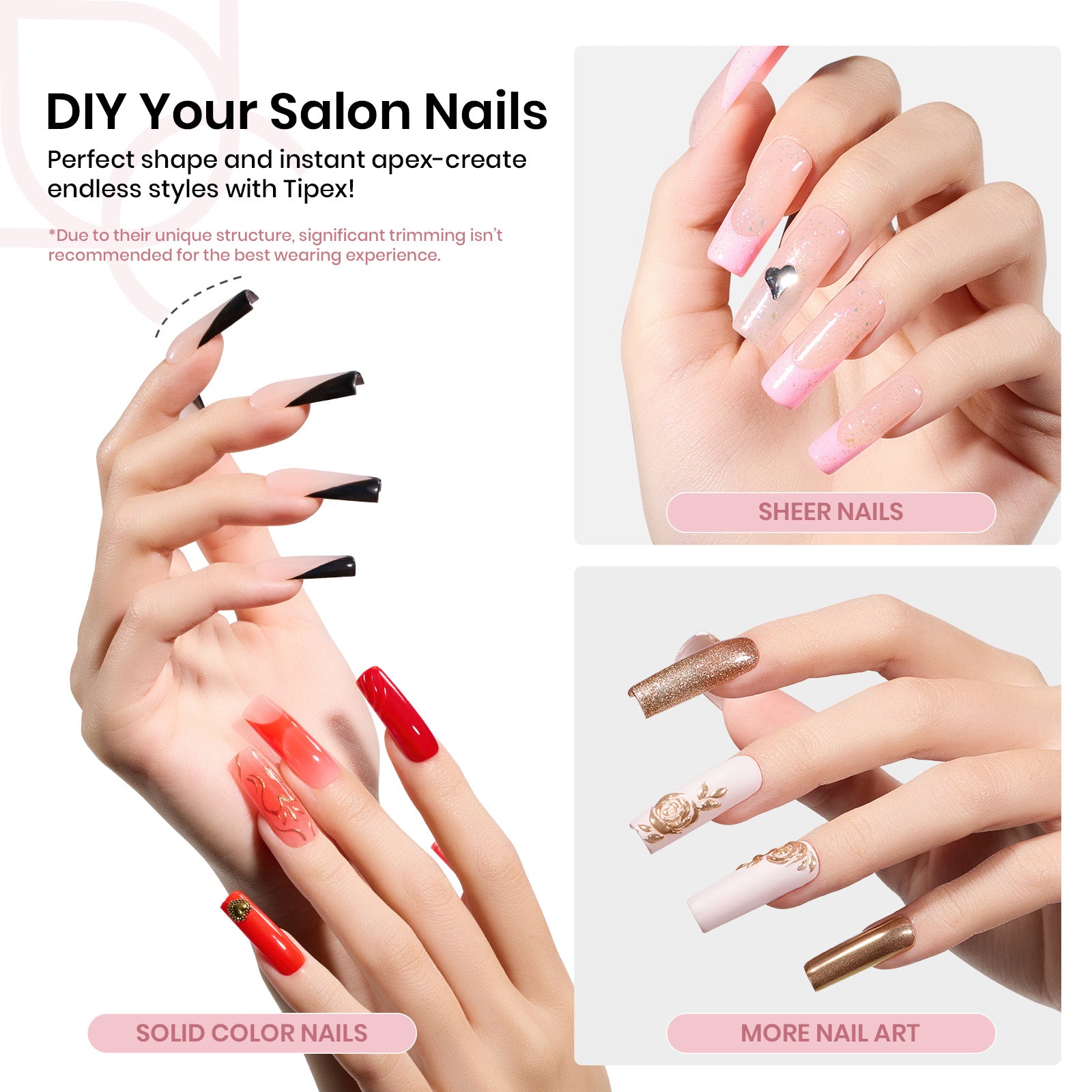Beetles Pro Tipex Instant Apex Nail Tips, Long Square 512pcs, Thicker Strong Acrylic Tips for DIY Salon-look Extensions