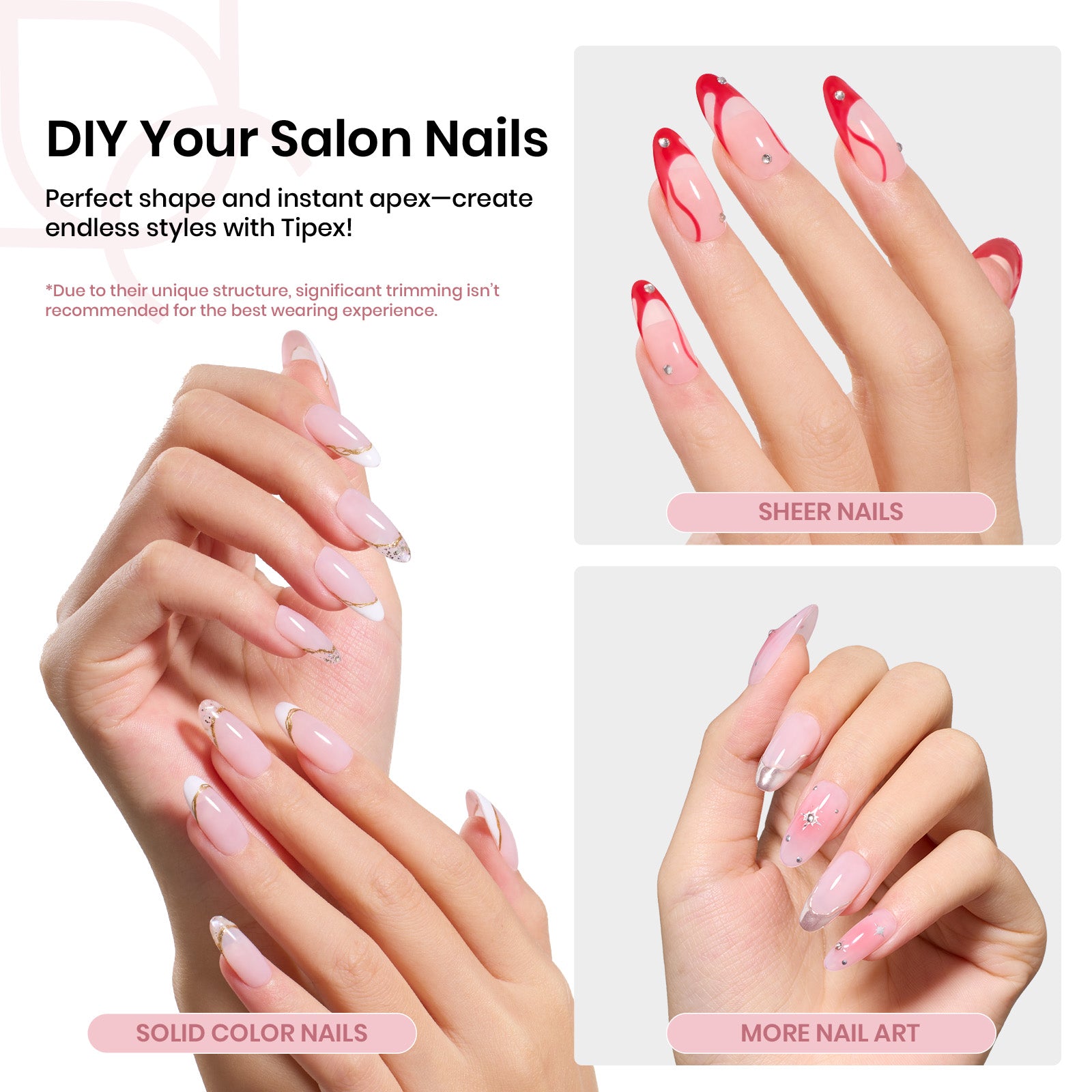 Beetles Pro Tipex Instant Apex Nail Tips, Medium Almond 512pcs, Thicker Strong Acrylic Tips for DIY Salon-look Extensions