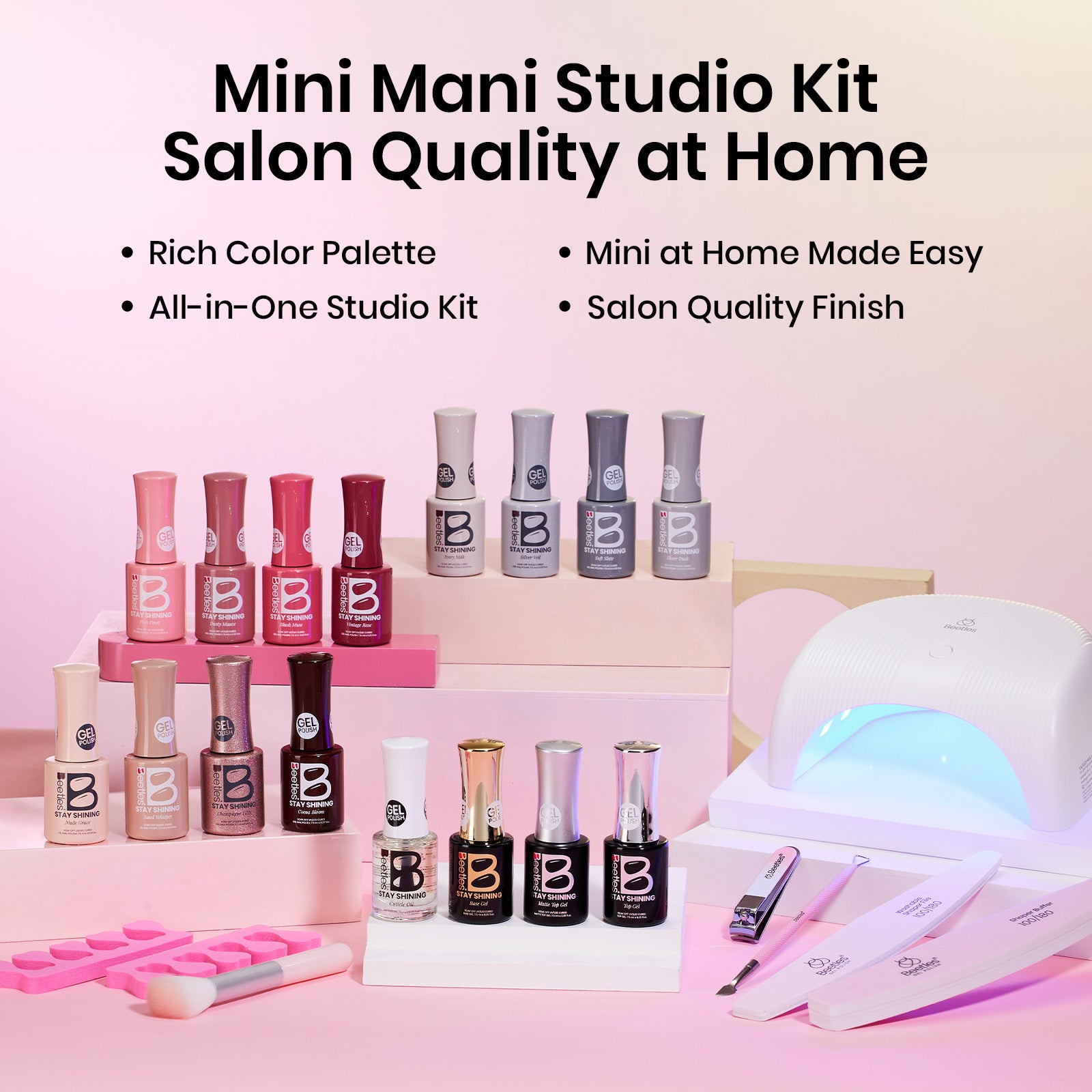 Beetles Stay Shining Cozy Elegance HEMA-FREE TPO FREE Gel Nail Kit with UV Light DIY Salon-Quality at Home