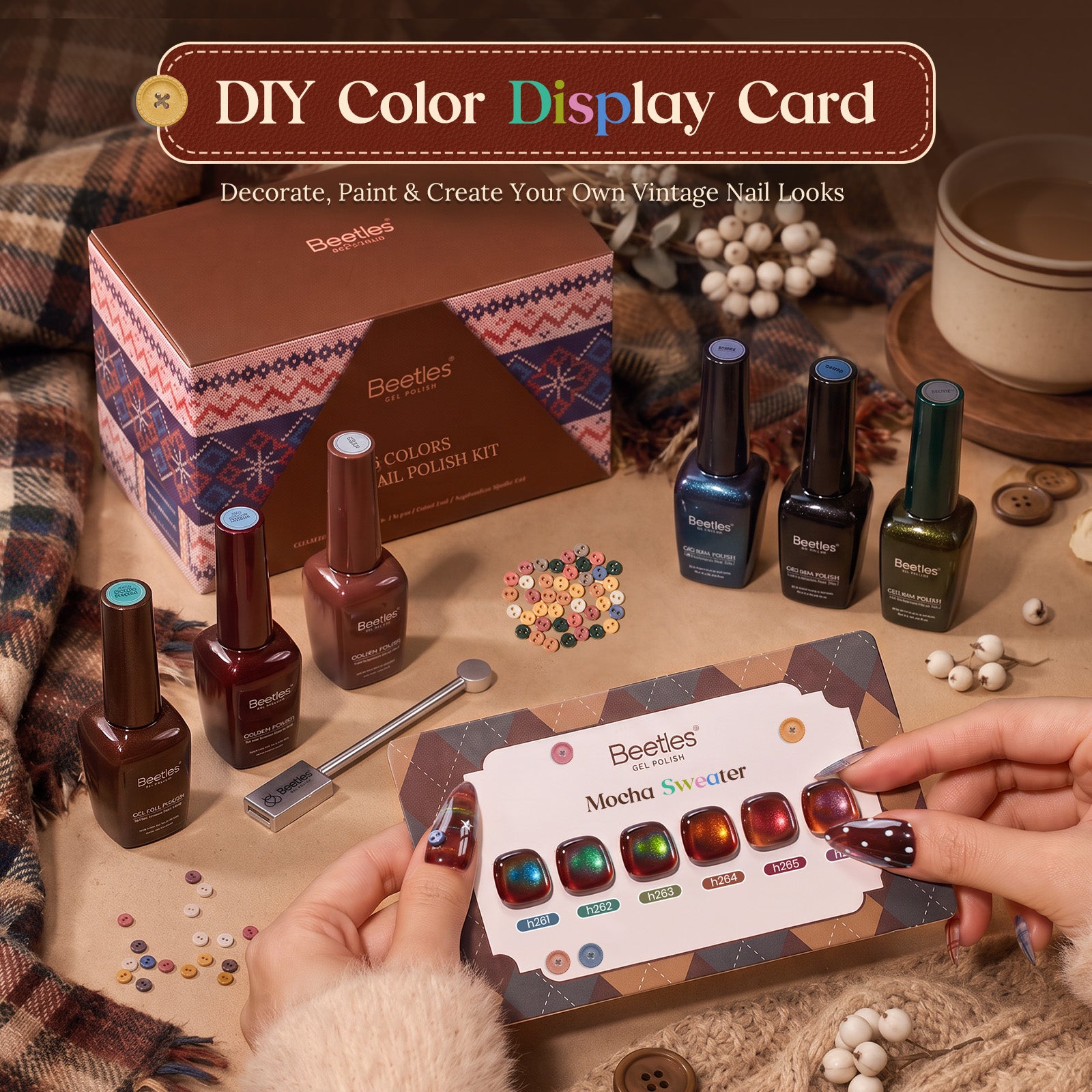 Beetles Fall Nails Season - Mocha Sweater 6 Colors Cat Eye Gel Polish Set Fall Winter Nails 9ML