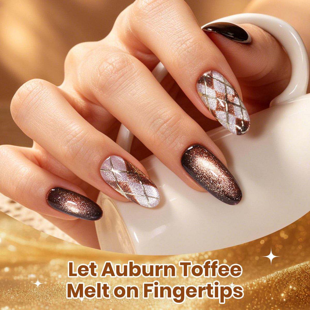 Beetles Toffee Gleam 6 Colors Brown Gel Polish Set Cat Eye Fall Winter Nails 7.5ML Each
