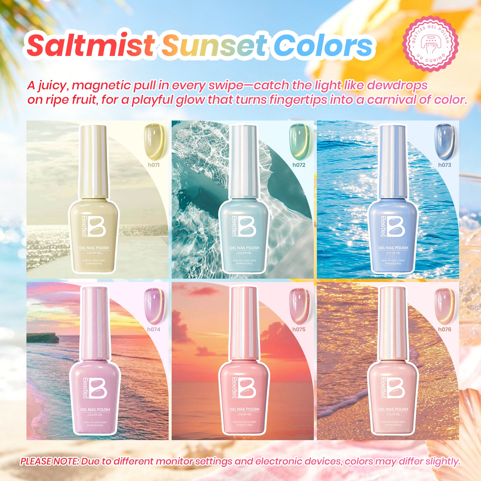 Beetles Summer Voyage - Saltmist Sunset Cat Eye Gel Neon Summer Nails 6 Colors Gel Polish Set 9ml