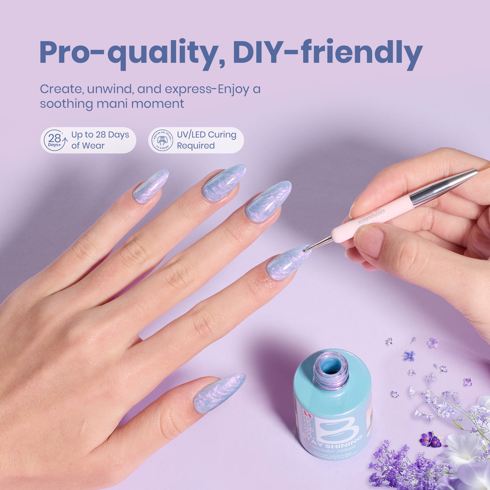 Beetles Stay Shining Gel Polish Lavender Nebula - 15ml of Dream Escape