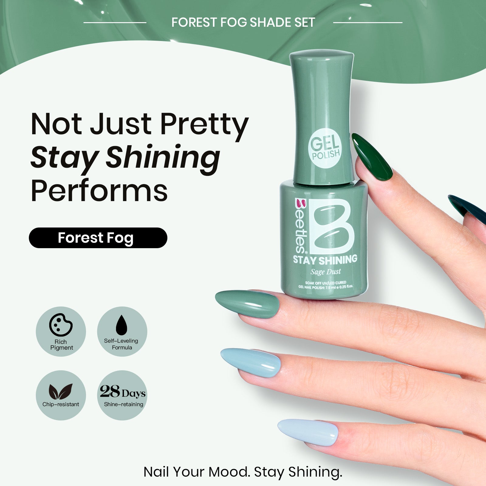 Beetles Gel Polish Forest Fog Shade Set - 6 Colors of Steady Poise, 7.5ml of Peaceful Company