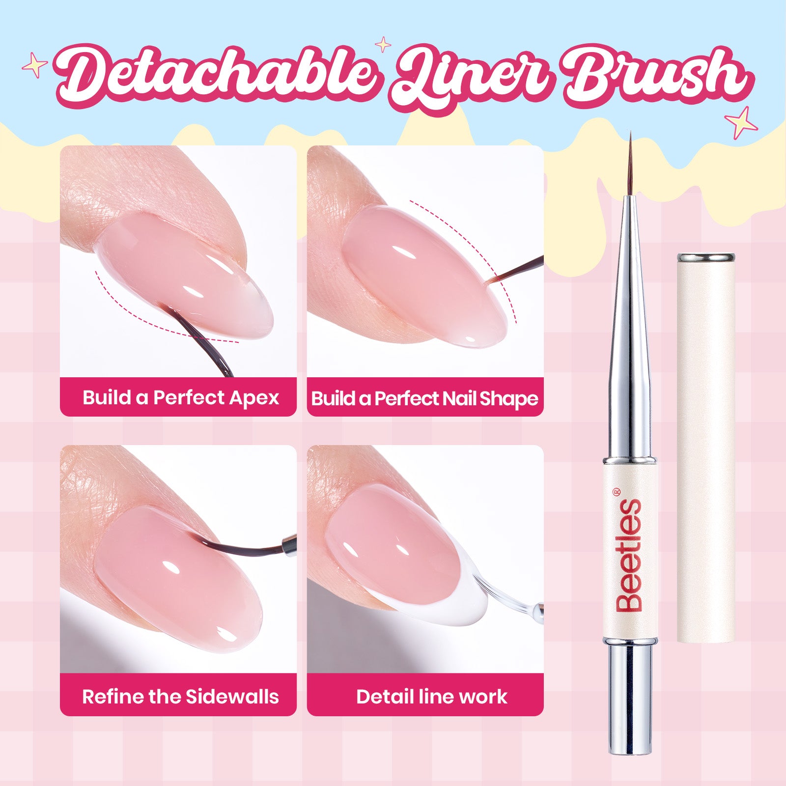 Beetles Builder Gel Nail Kit,Juicy Tint 6 Colors Jelly Pink Nude Builder Gels Apex Thickening Extension Strengthen Weak Nails for Beginners DIY Salon,Spring Nails at Home,UV & LED Lamp Needed