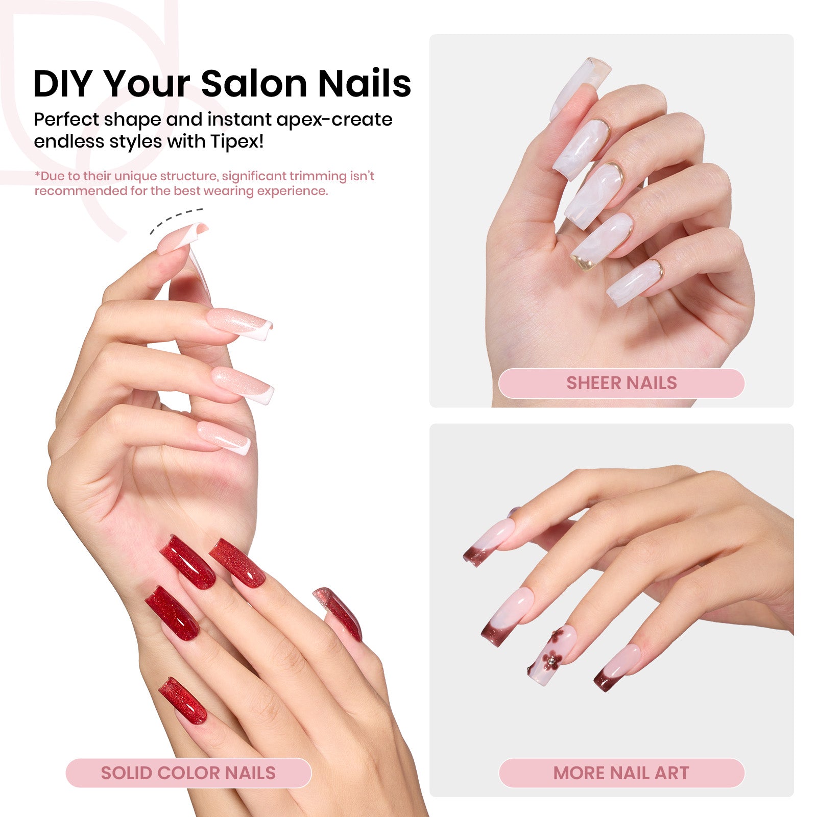 Beetles Pro Tipex Instant Apex Nail Tips, Medium Square 512pcs, Thicker Strong Acrylic Tips for DIY Salon-look Extensions
