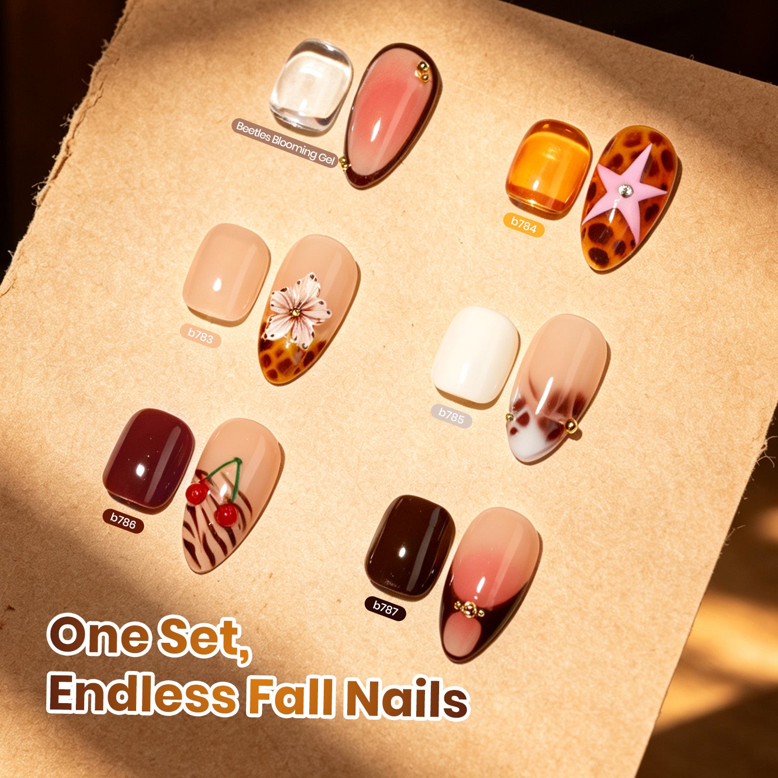 Beetles Gel Nail Polish Amber Traces 5 Colors Set 15ML Jelly with 1 Bottle Blooming Gel Fall Winter Nails