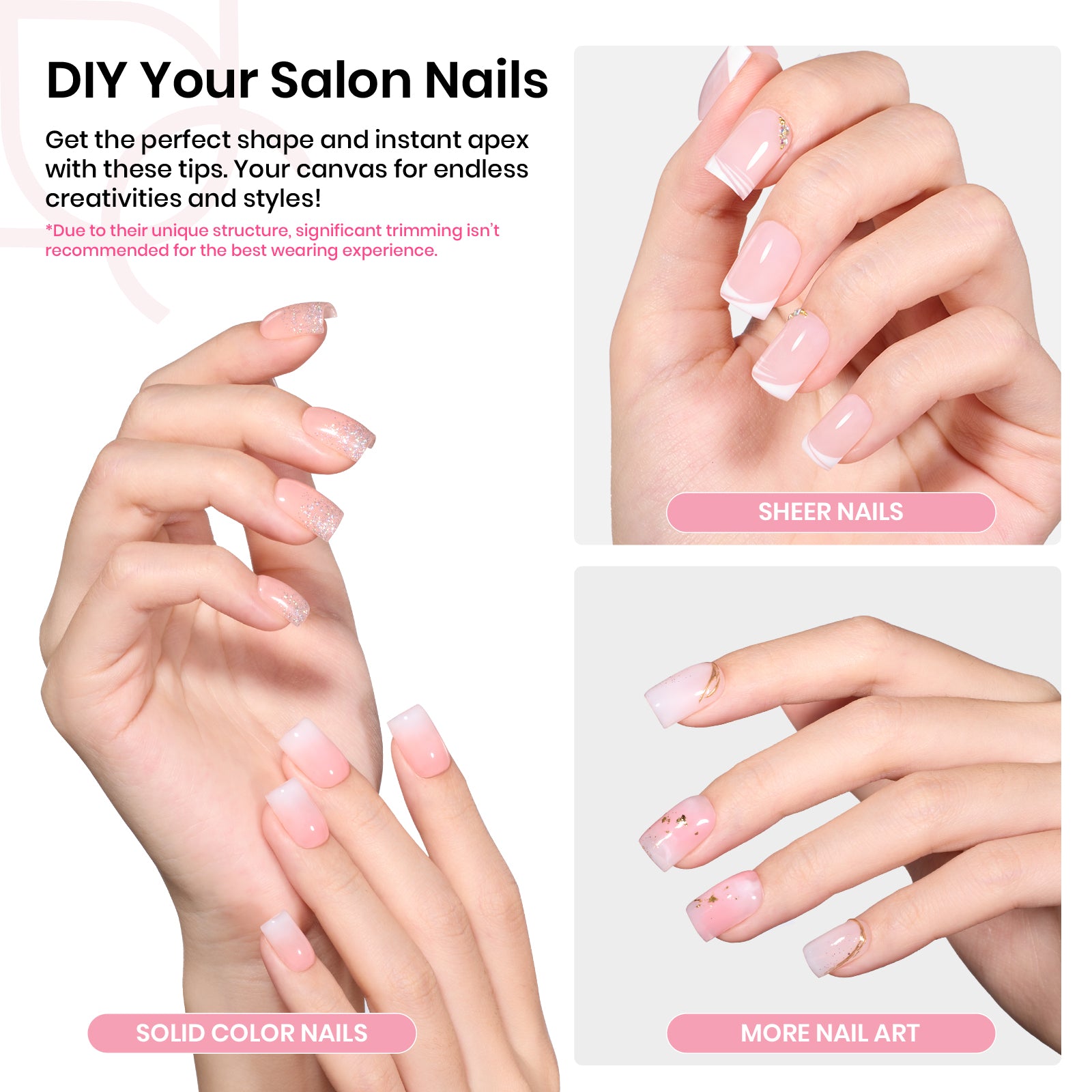 Beetles Pro Tipex Instant Apex Nail Tips 512pcs Short Square Thicker Strong Acrylic Tips for DIY Salon-look Extensions