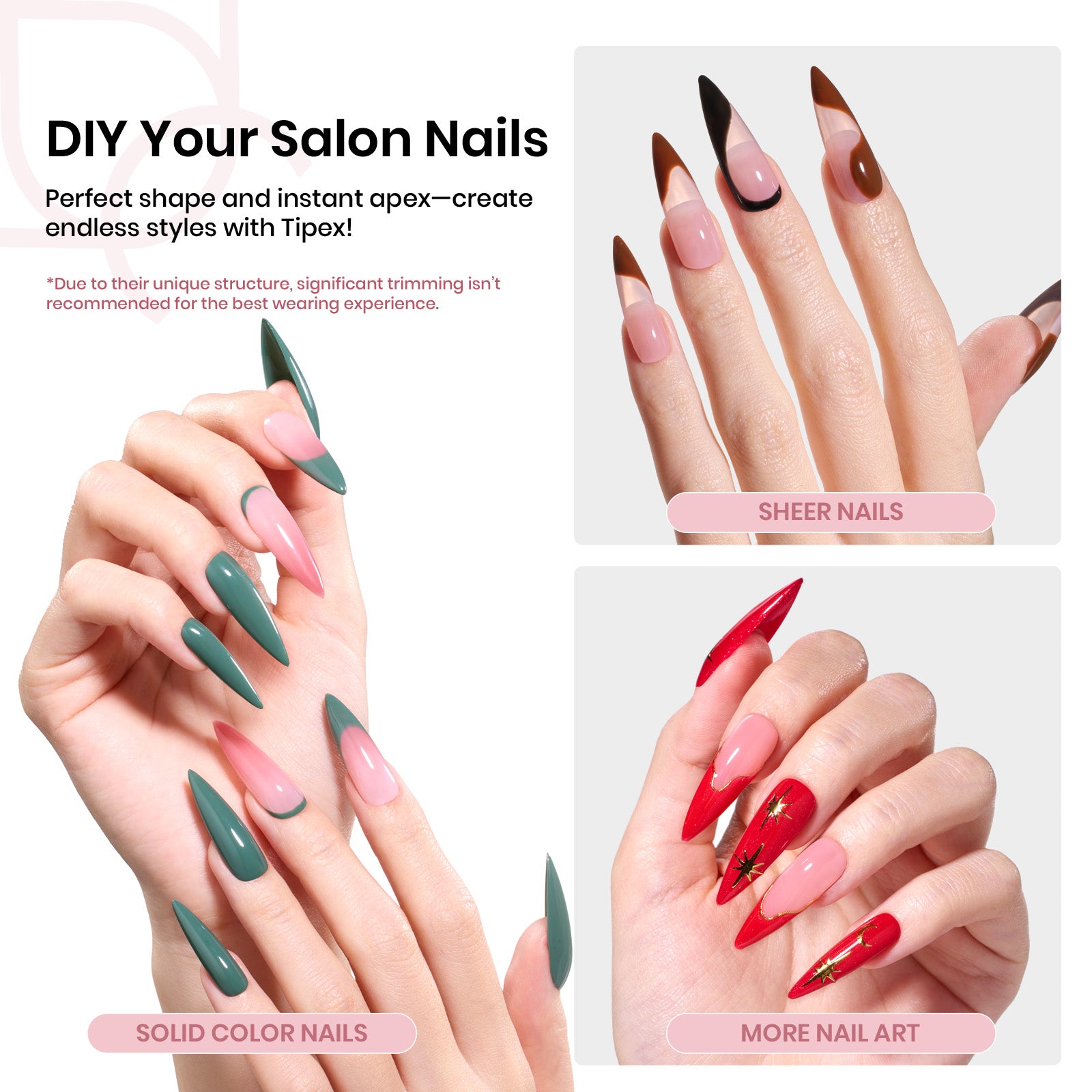 Beetles Pro Tipex Instant Apex Nail Tips, Long Stiletto 512pcs, Thicker Strong Acrylic Tips for DIY Salon-look Extensions