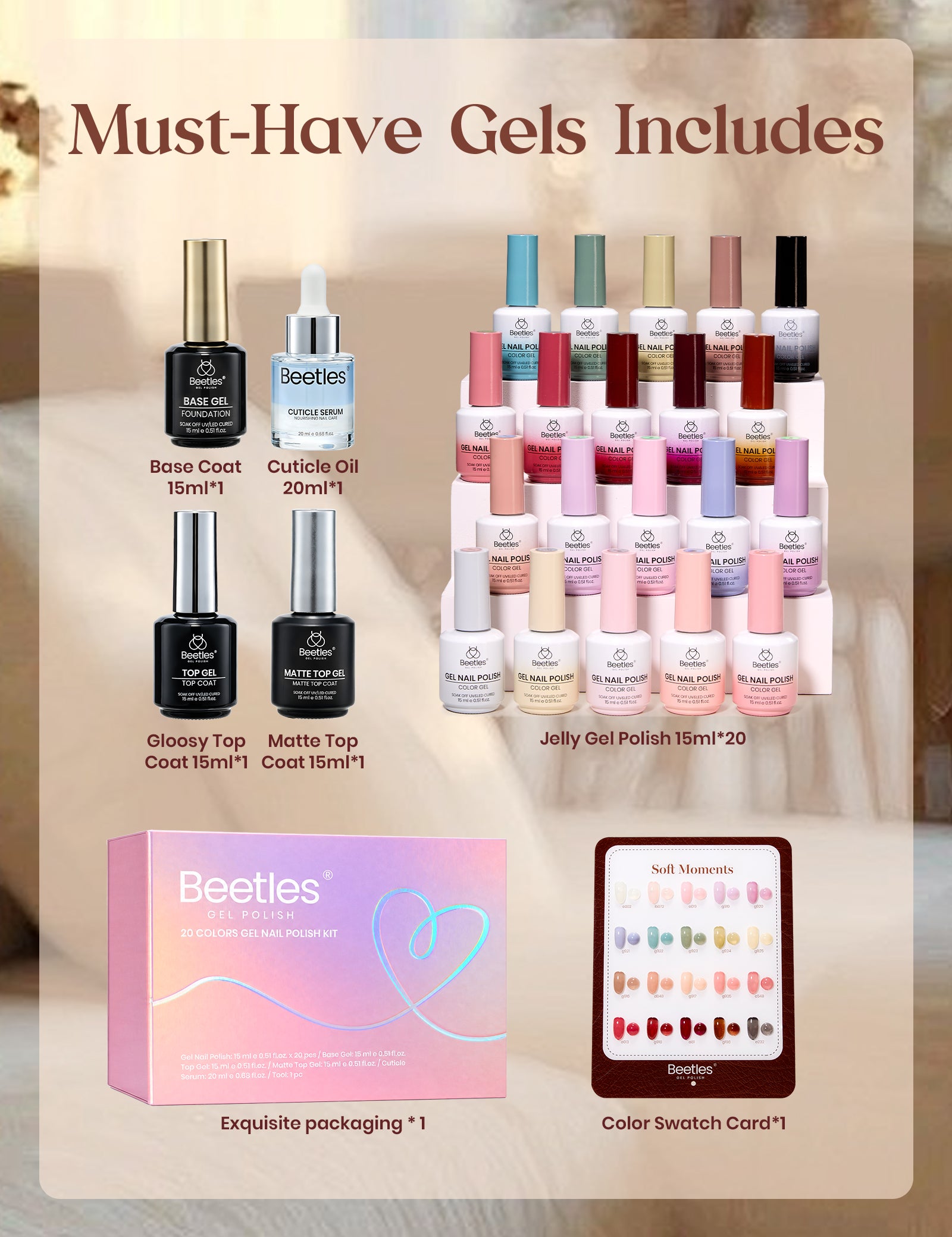 Beetles Soft Moments 20 Colors Jelly Gel Nail Polish Kit 15ML Each