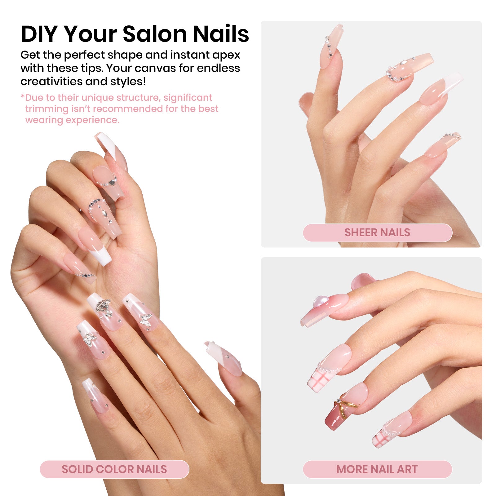Beetles Pro Tipex Instant Apex Nail Tips, Medium Coffin 512pcs,Thicker Strong Acrylic Tips for DIY Salon-look Extensions