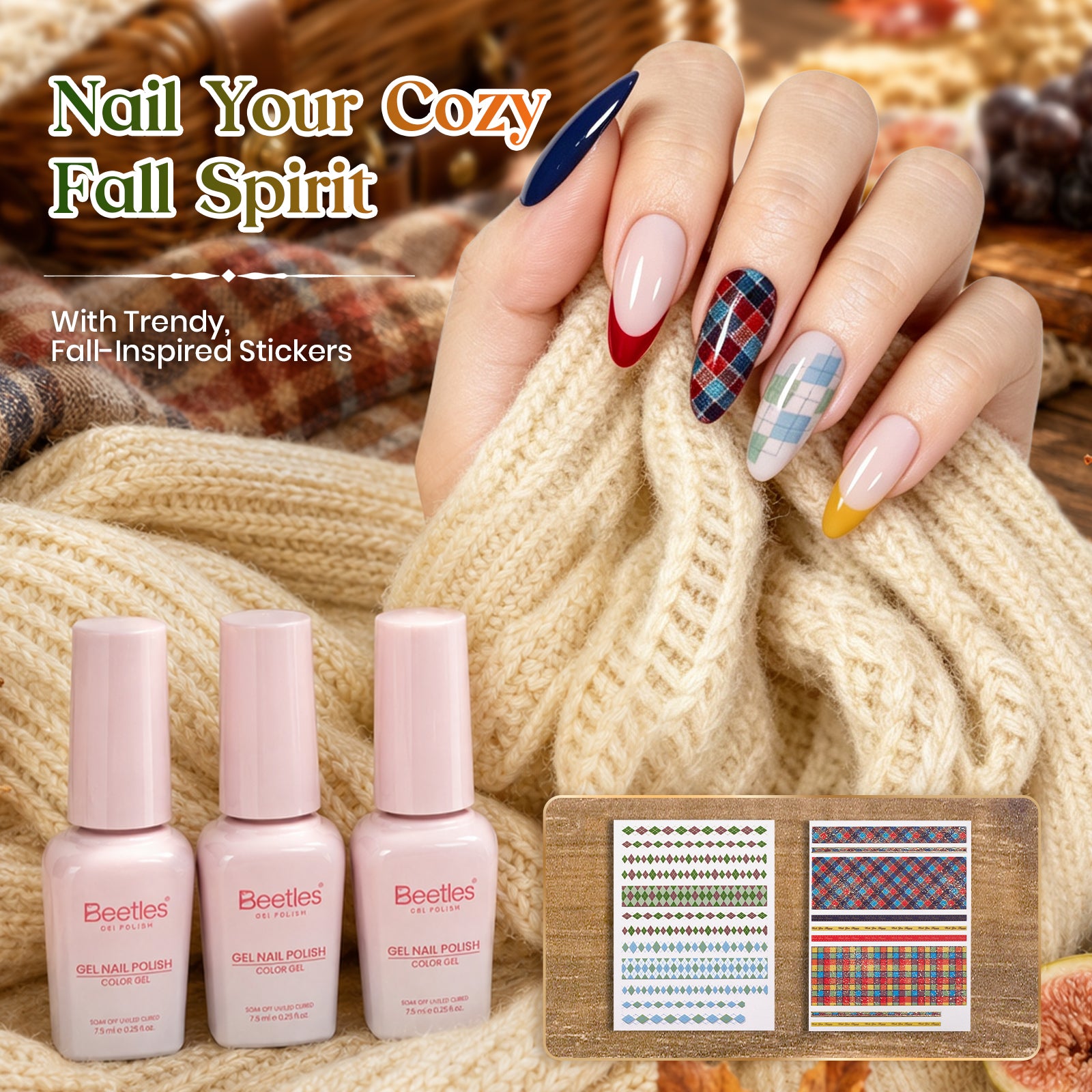 Beetles Nature Bazaar 15 Colors Cat Eye Gel Polish Set Fall Nails 7.5ml/Each