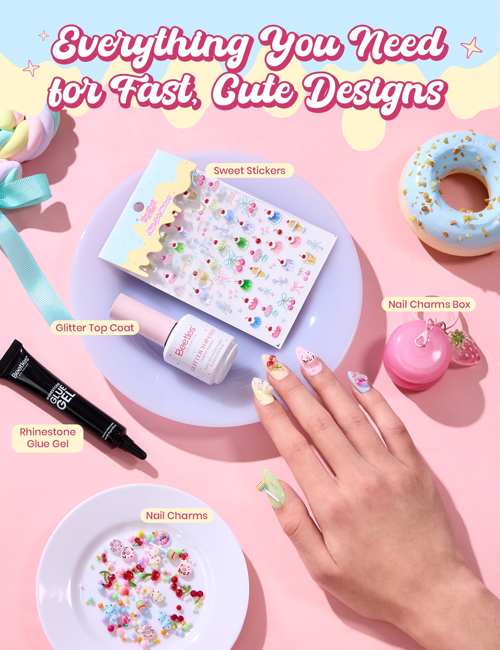 Beetles Stay Shining Taste of Spring HEMA Free TPO Free Spring Gel Polish Giftr Box 6 Colors Pastel Gel Polish Set with Base Top Coats Mini UV Lamp Press On Nails Tools, Complete DIY Manicure Set for Home Salon