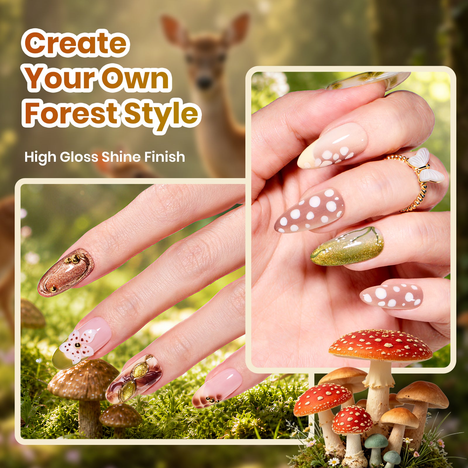 Beetles Deerwood Tale Green Brown Gel Nail Polish Set Cat Eye Glitter with Liner Gel