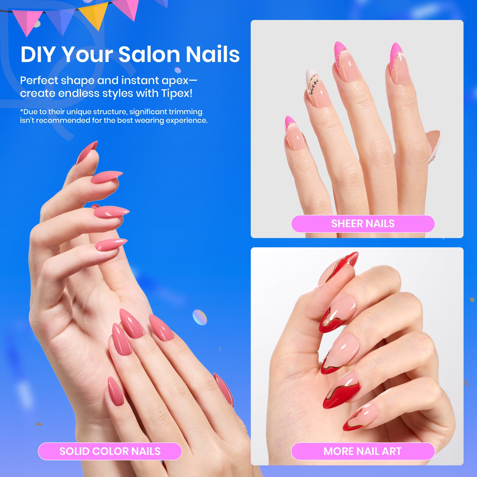 Beetles Pro Tipex Instant Apex Nail Tips, Medium Almond 512pcs, Thicker Strong Acrylic Tips for DIY Salon-look Extensions
