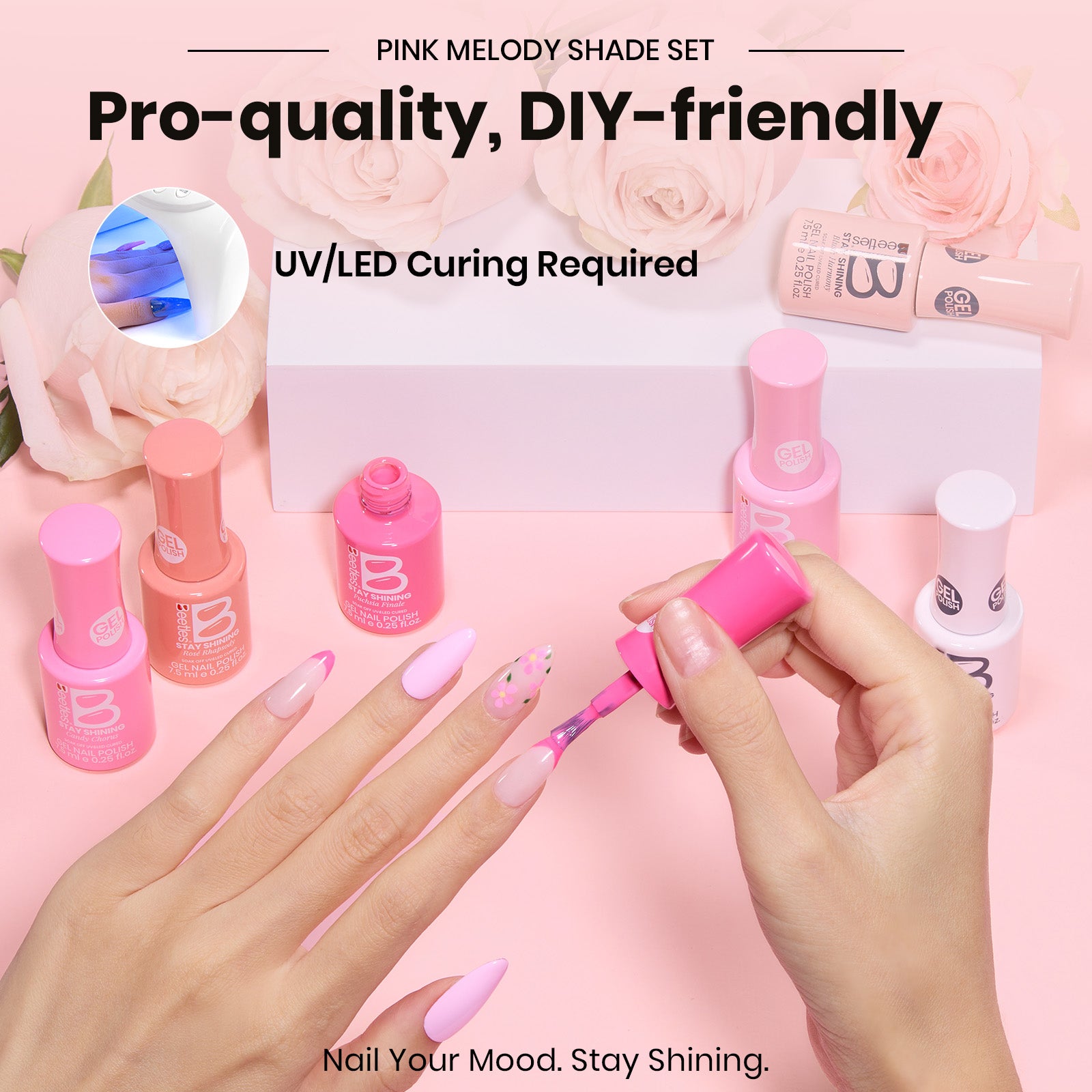 Beetles Stay Shining Collection Salon-Quality Gel Nail Polish Set - Pink Melody - 6pc