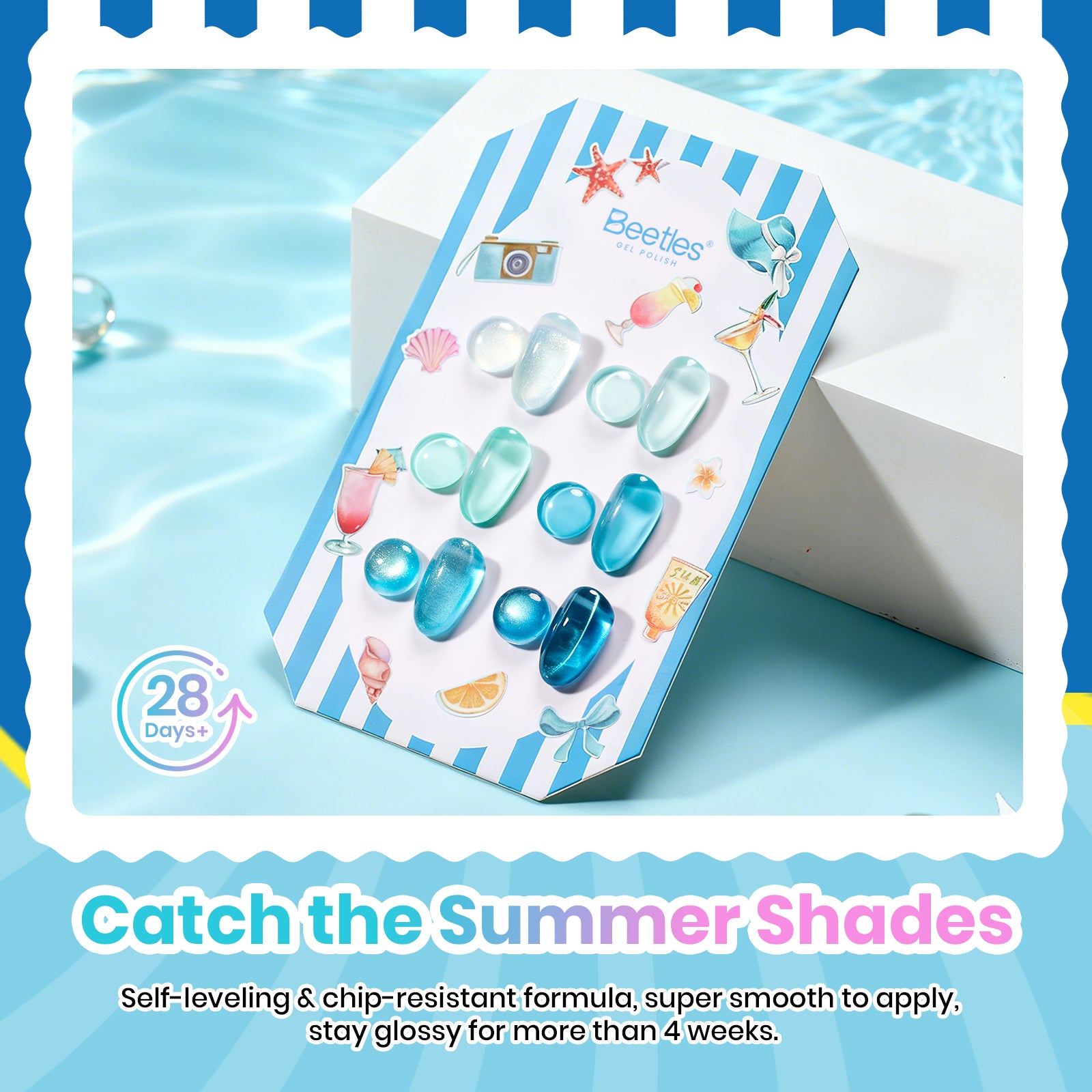 Beetles Summer Voyage - Shore Light Blue Cat Eye Gel Summer Nails 6 Colors Gel Polish Set 9ml