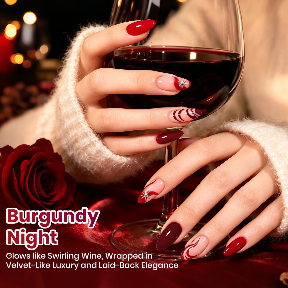 Beetles Burgundy Night  6 Red Wine Colors Gel Nail Polish Set 15ML HEMA-Free and TPO-Free