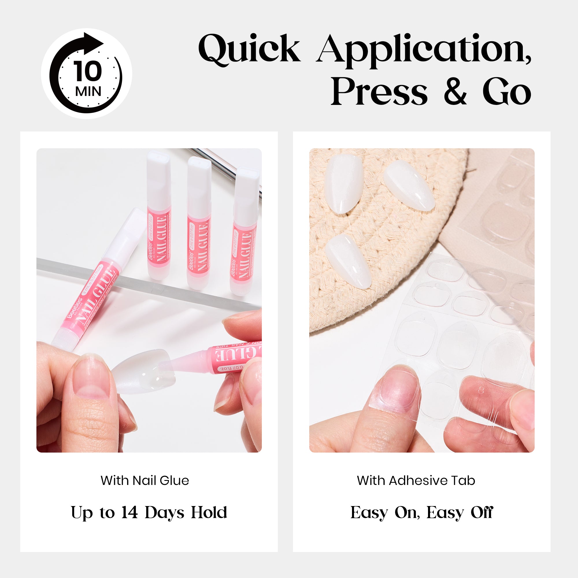 Beetles Stay Shining Milky White Press On Nails Short Square