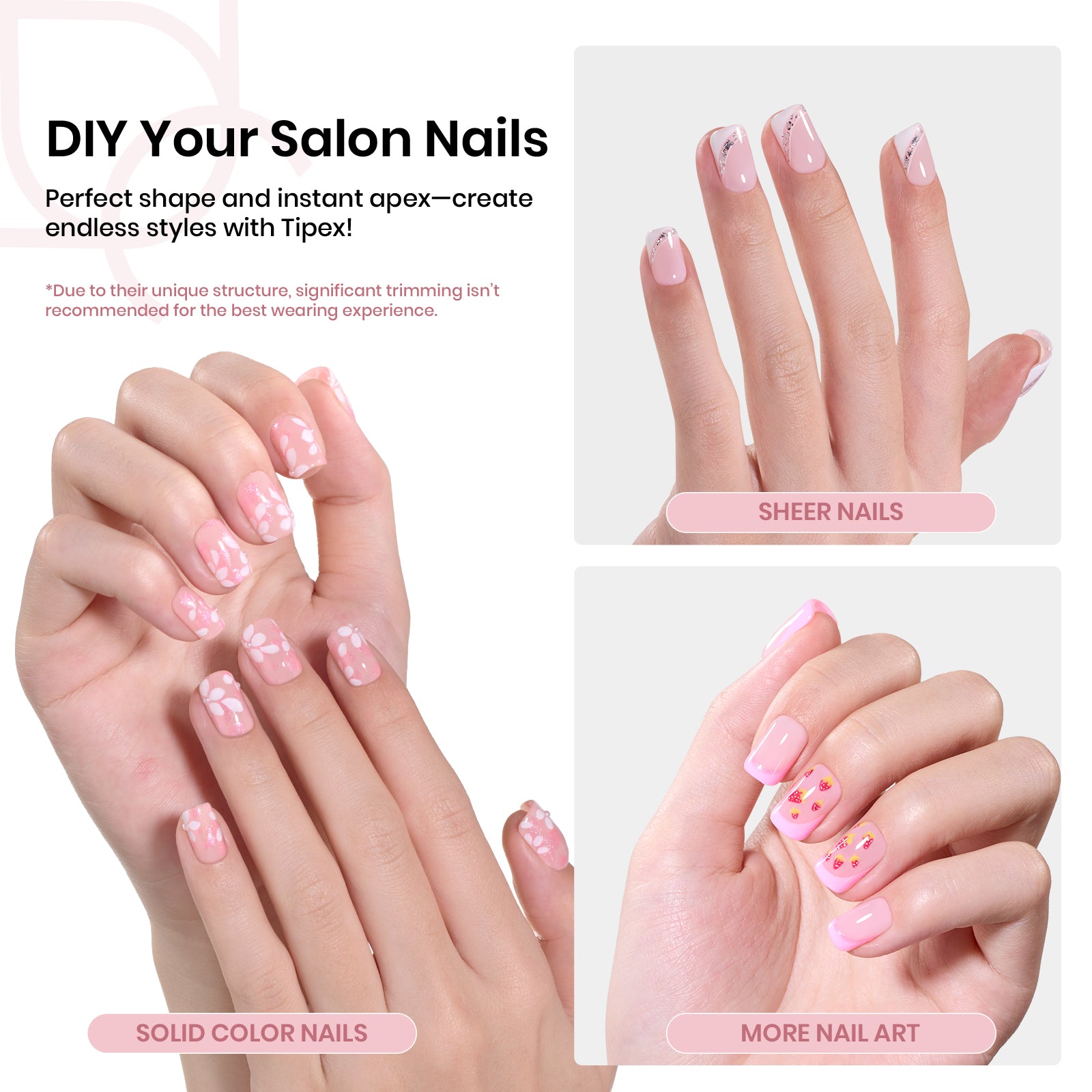 Beetles Pro Tipex Instant Apex Nail Tips, XS Square 512pcs, Thicker Strong Acrylic Tips for DIY Salon-look Extensions