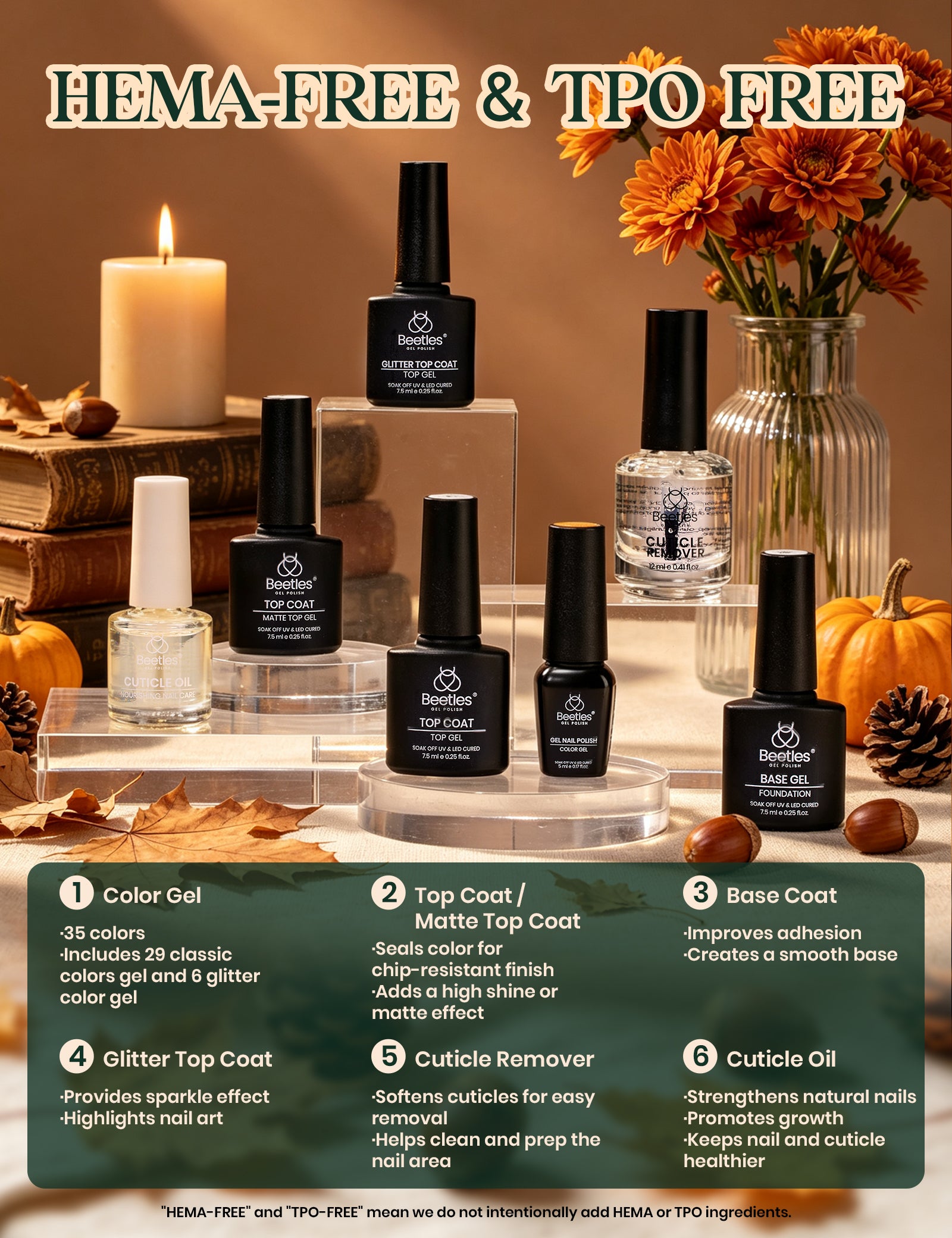 Beetles Gel Nail Starter Kit Harvest Grove 35 Colors Gel Fall Nails HEMA Free & TPO Free All-in-One Mani Kit