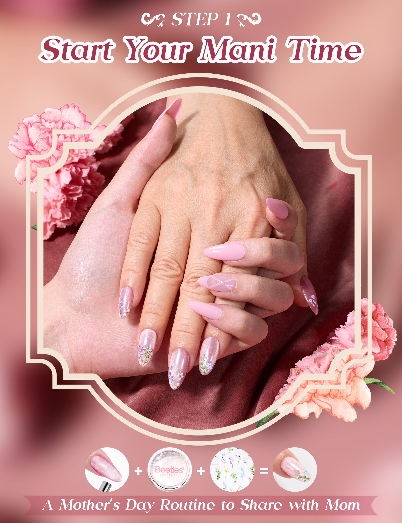 (Extra Free Nail Tips) Beetles Mani Time with Mom Birthday Gift Box | 12-Color HEMA-Free & TPO-Free Manicure Kit