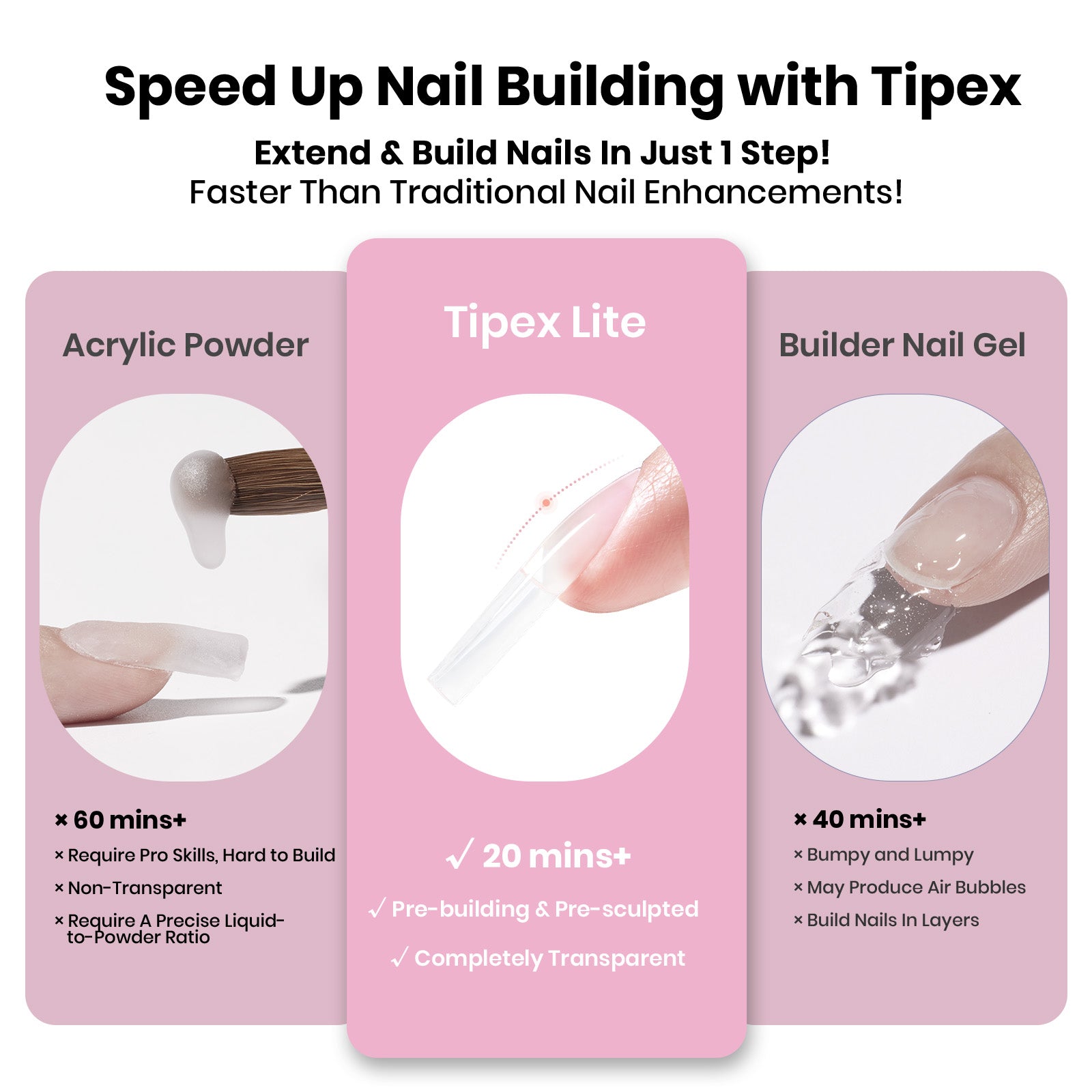 Beetles Stay Shinning Tipex Lite Instant Apex Nail Tips, Long Square, 256pcs 16 Sizes for DIY Salon-look Extensions