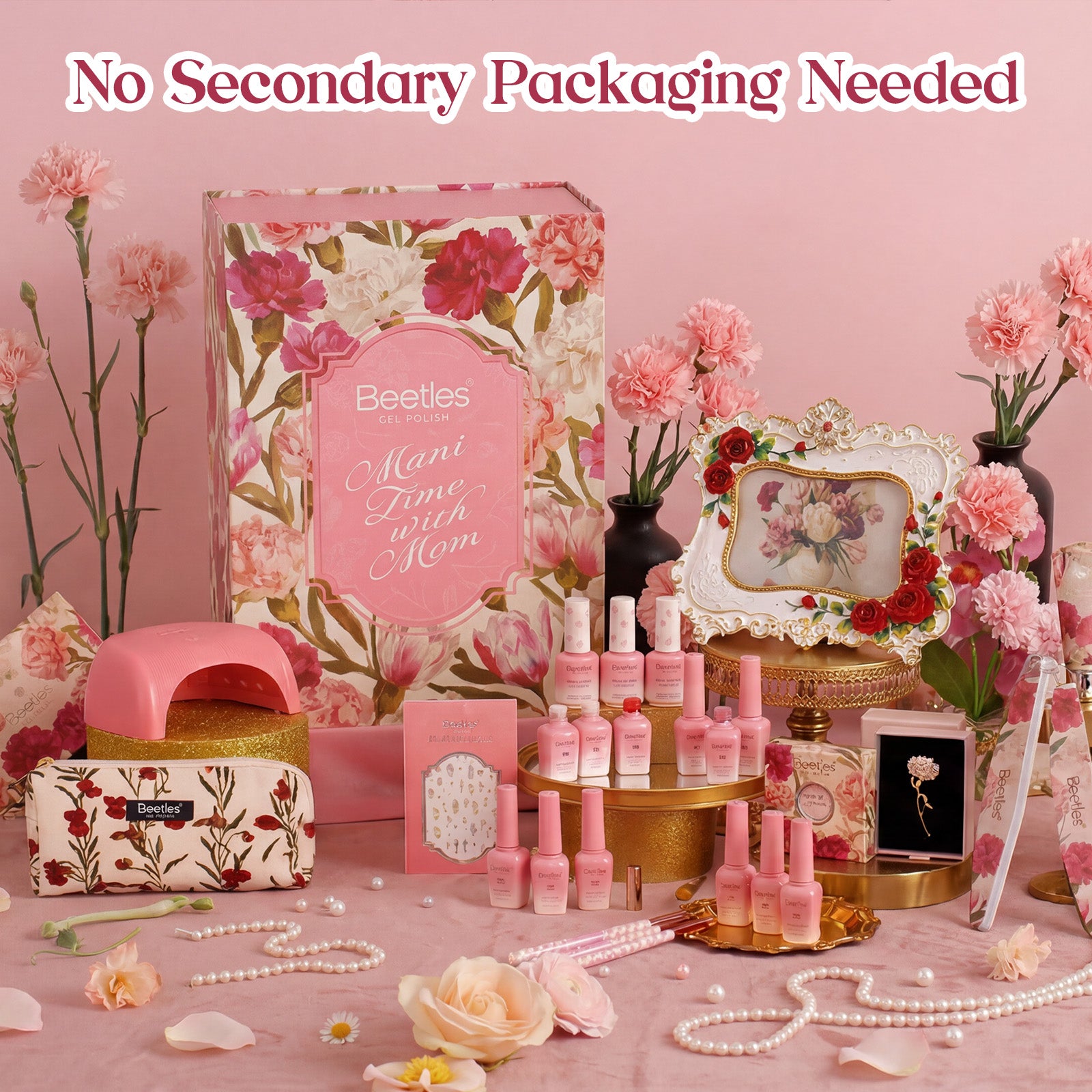 (Extra Free Nail Tips) Beetles Mani Time with Mom Mother's Day Gift Box | 12-Color HEMA-Free & TPO-Free Manicure Kit