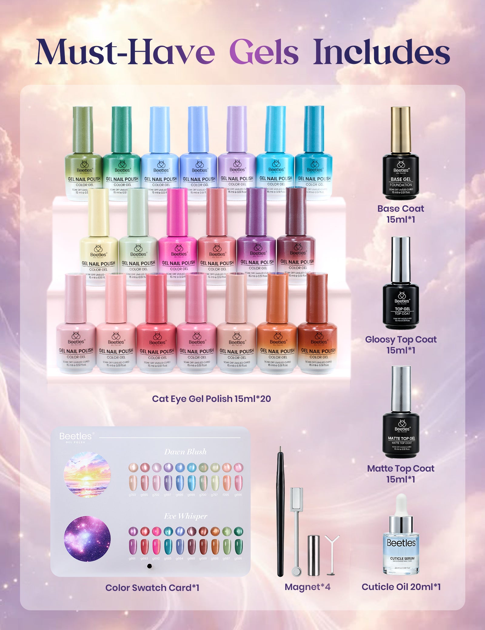 Beetles Sky Symphony Cat Eye 20 Colors Gel Nail Polish Kit 15ml Each