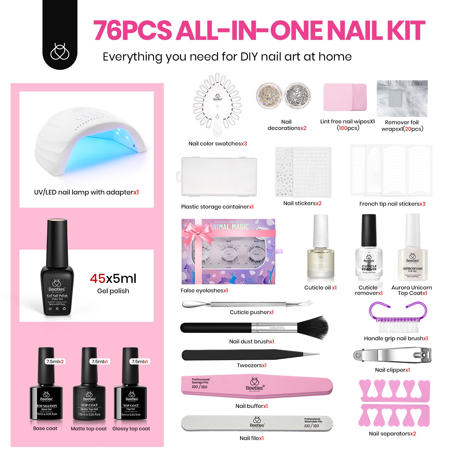  Chic Outfits Beauty Kit: 45 Colors Nail Art Gels, Tools, Accessories, Care Essentials, and Eyelashes