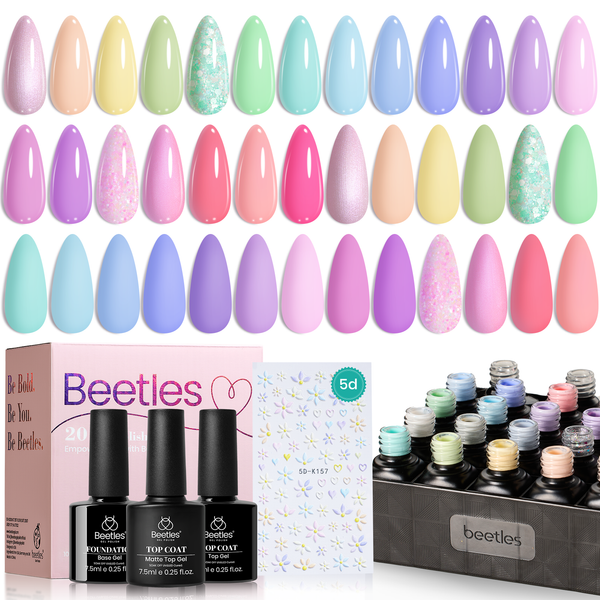 Beetles Garden in Dream - 20 Colors Nail Polish Gel Set | With Top and Base Coat