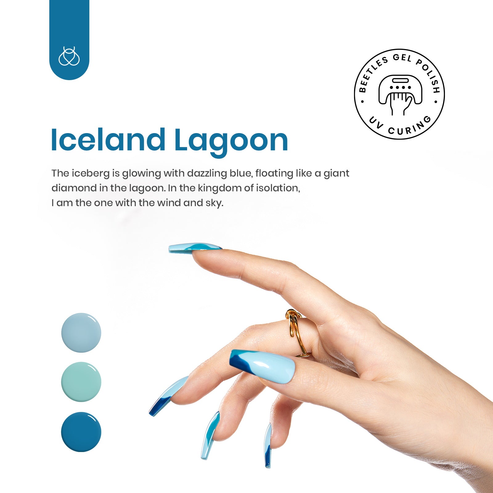 Beetles Polish 6 Colors Iceland Lagoon Dark Blue Navy Blue Sparkle