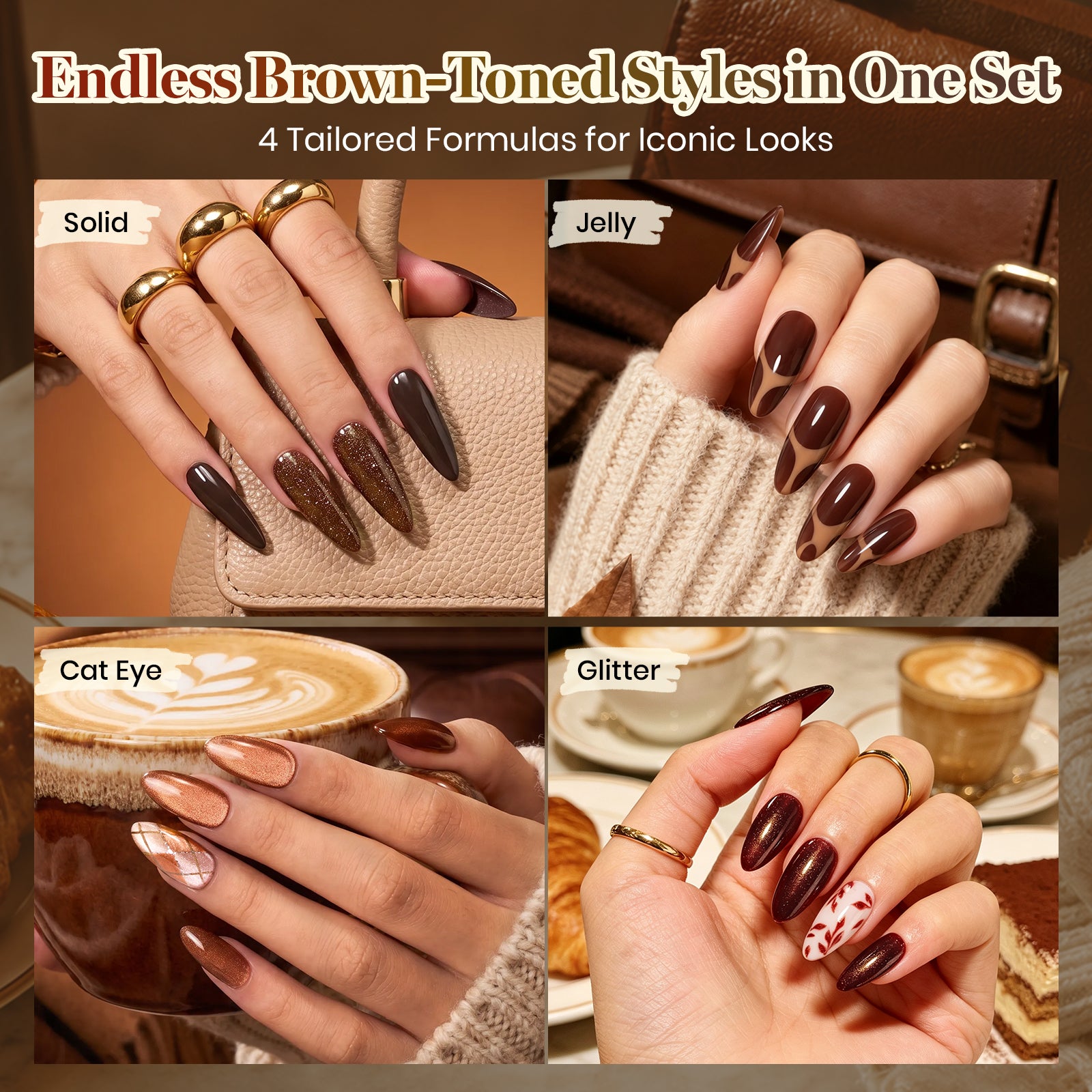 Beetles Chestnut Mousse 20 Colors Brown Cat Eye Glitter Gel Polish Set 7.5ml