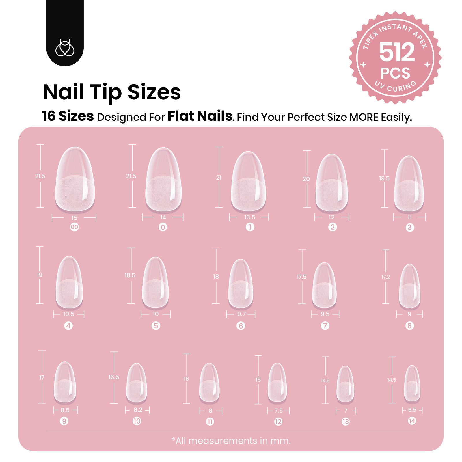 Beetles Pro Tipex Instant Apex Nail Tips, Short Oval 512pcs, Thicker Strong Acrylic Tips for DIY Salon-look Extensions