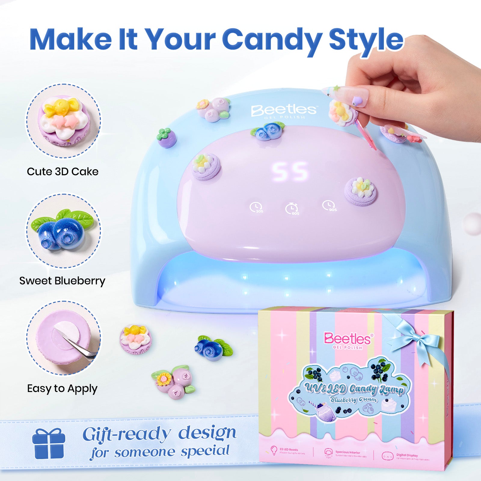 Beetles Candy Blue UV Nail Lamp Digital Display 3 Timer Gel Nail Light