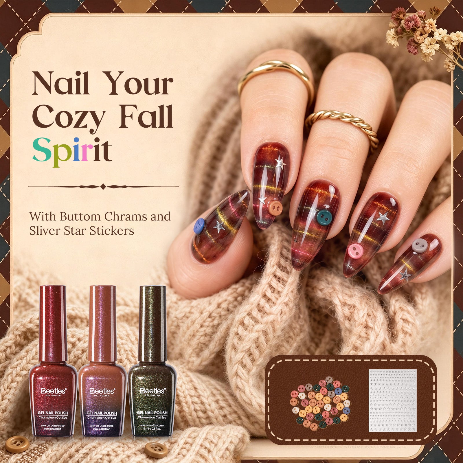Beetles Fall Nails Season - Mocha Sweater 6 Colors Cat Eye Gel Polish Set Fall Winter Nails 9ML