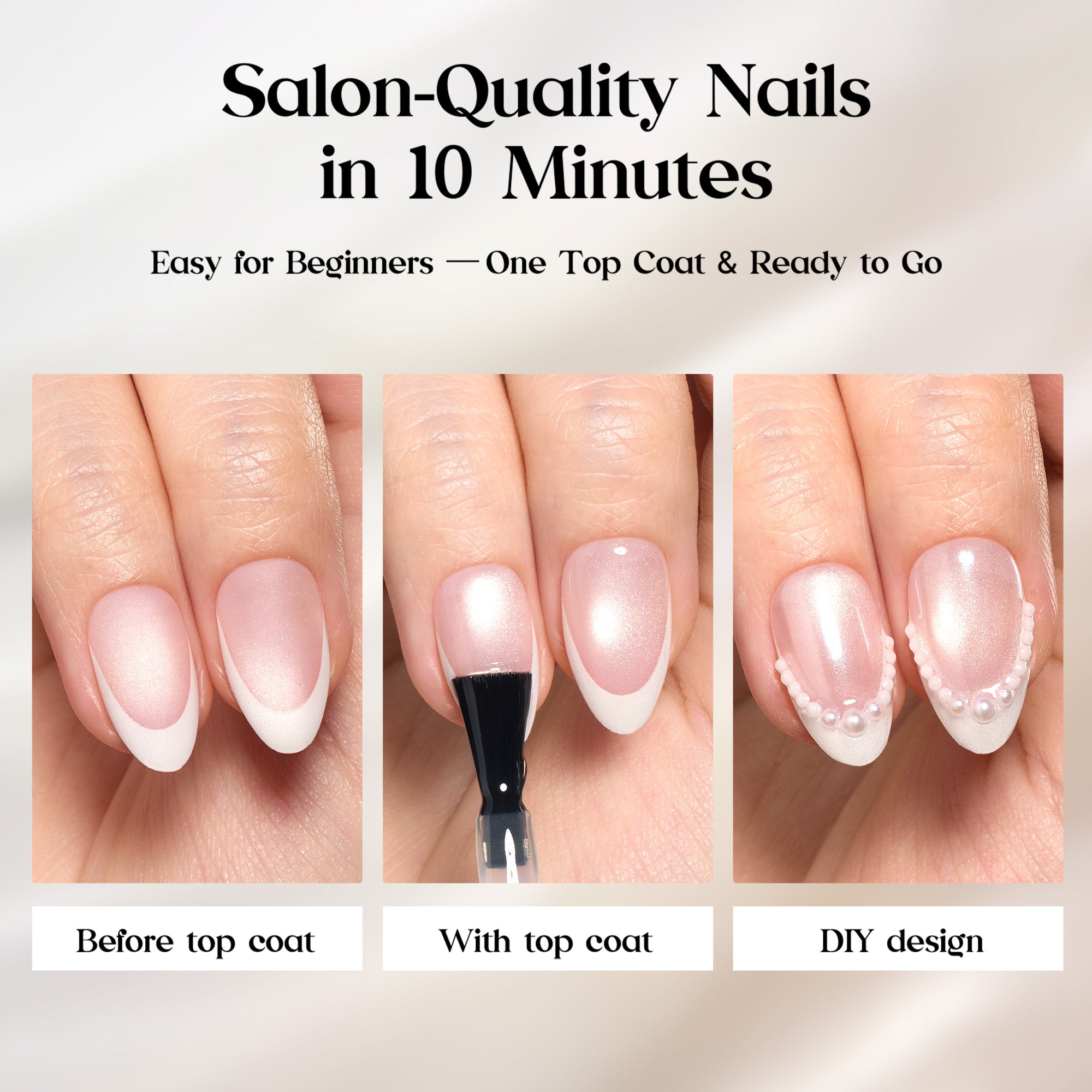 Beetles Stay Shining Glassy Blush French Press On Nails Short Almond 160 PCS