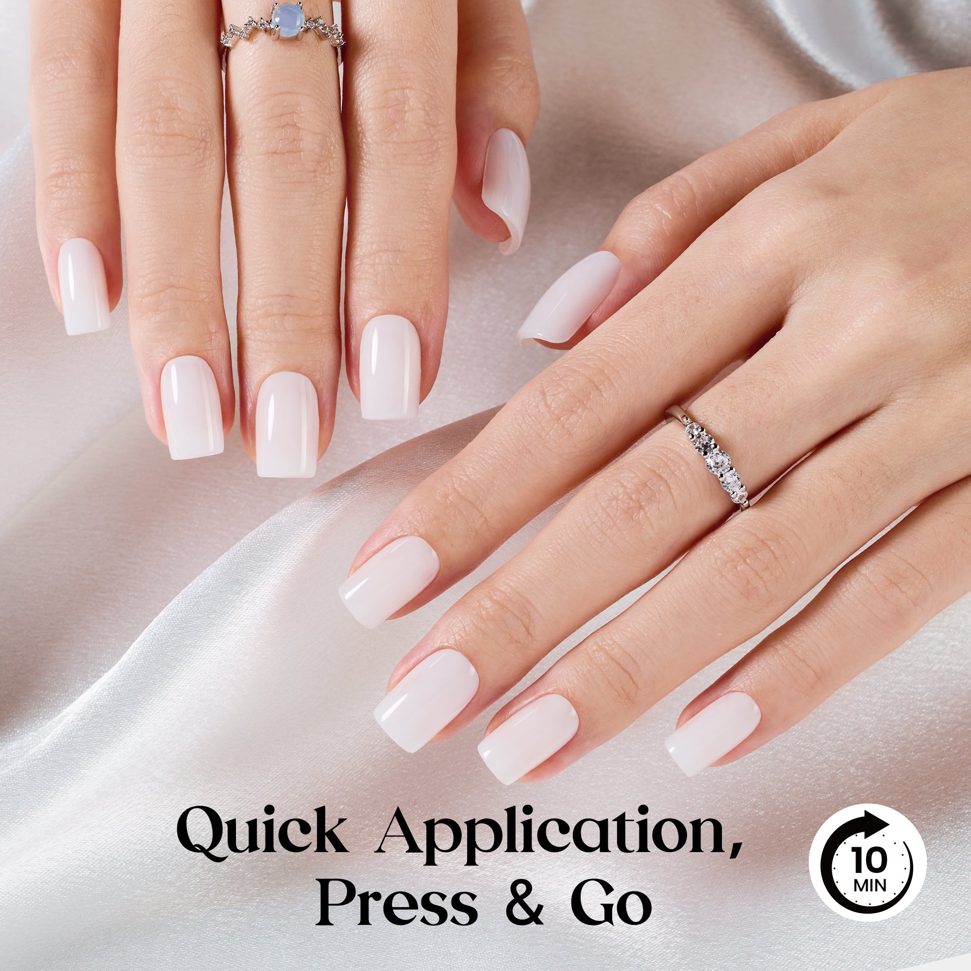Beetles Natural Milky Press On Nails | Milky White Short Squoval 16 sizes-32pcs