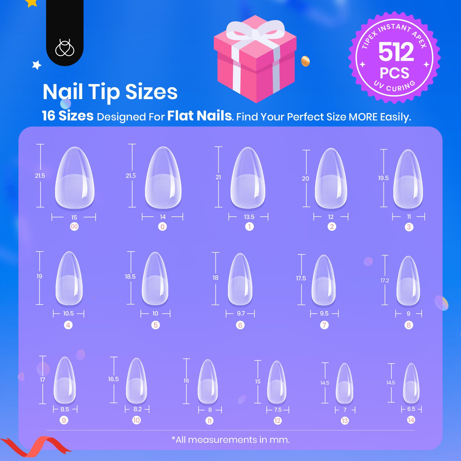 Beetles Pro Tipex Instant Apex Nail Tips, Short Almond 512pcs, Thicker Strong Acrylic Tips for DIY Salon-look Extensions